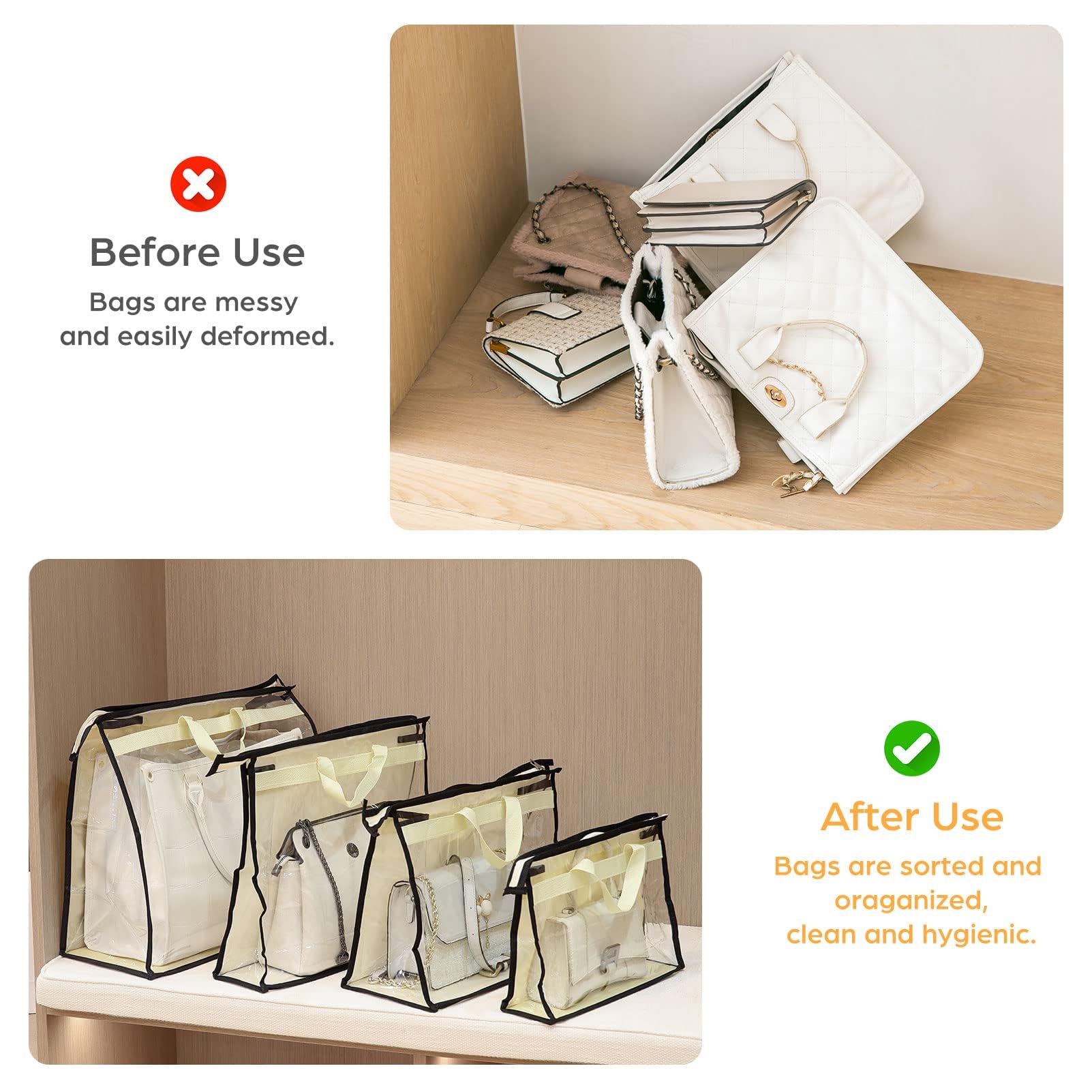 Interesse 12 Packs Dust Bags For Handbags, Clear Handbag Storage, Purse Storage Organizer For Closet, Purse Cover Hanging Closet