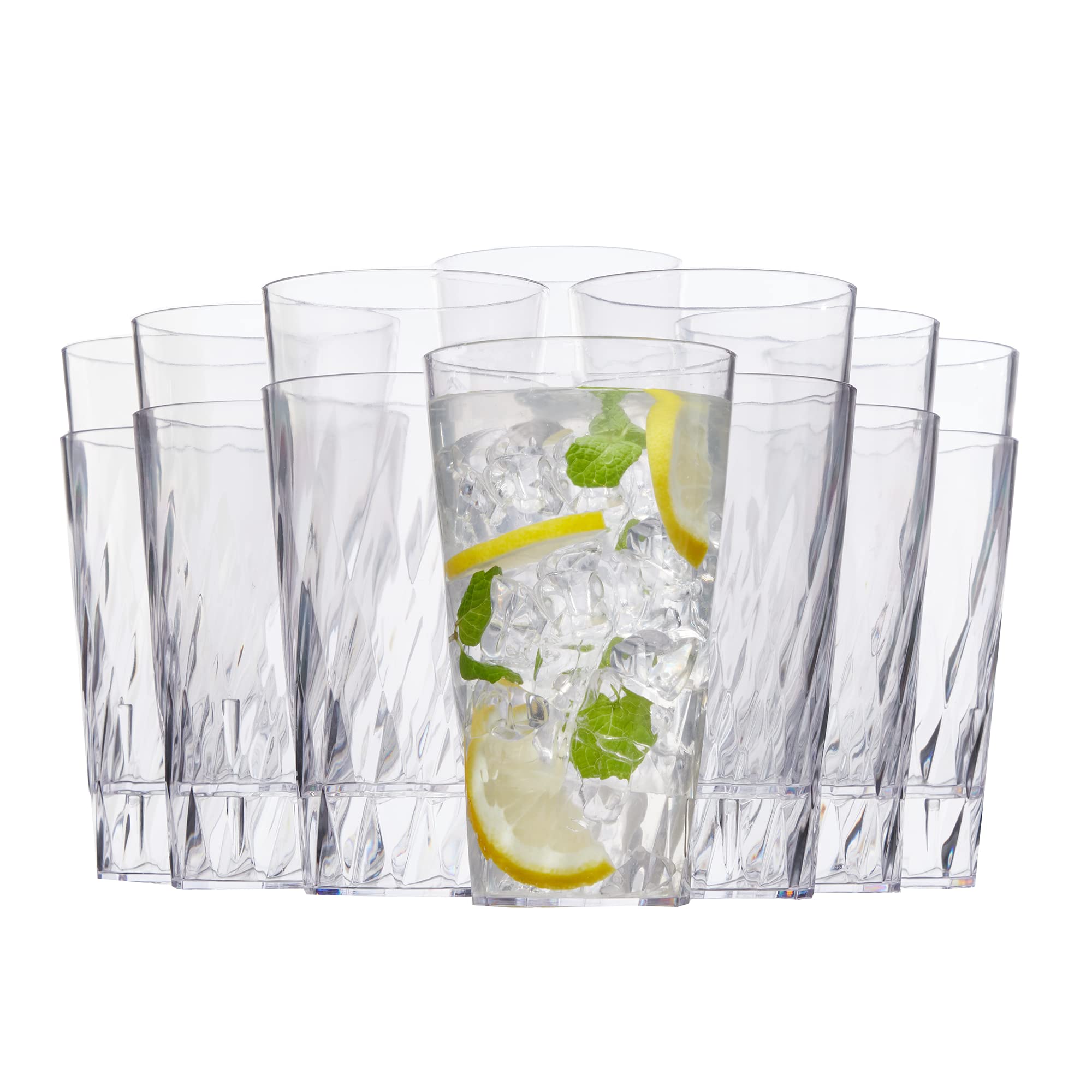 US Acrylic Palmetto [Set of 16] 20 ounce Plastic Stackable Water Tumblers in Clear, Lightweight Value Set of Drinking Cups, Reus