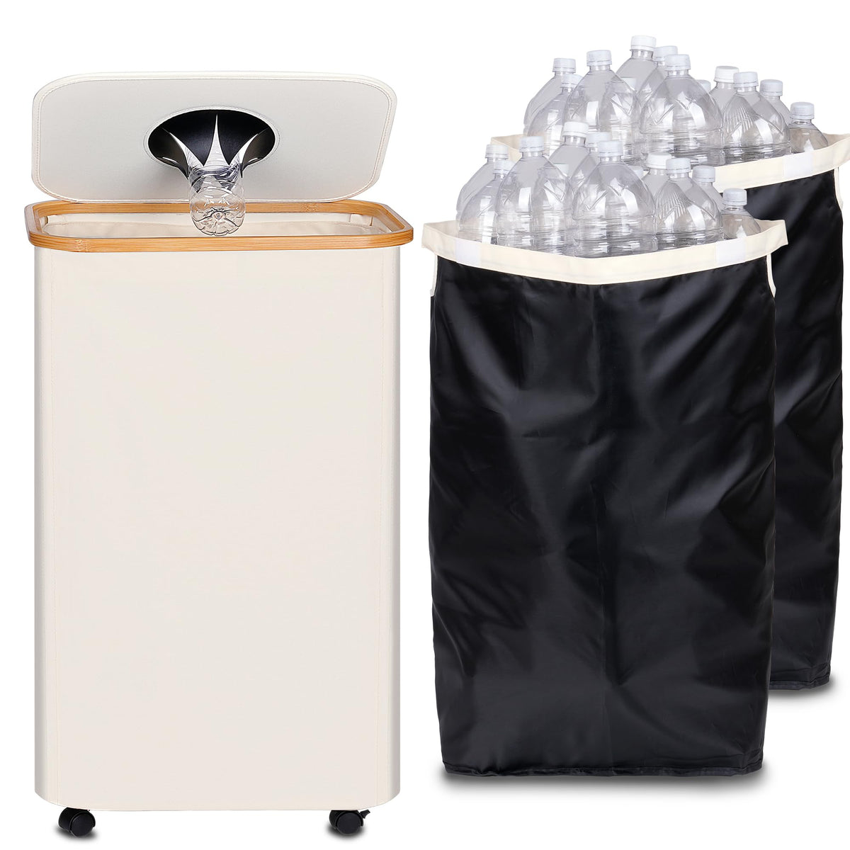 Efluky Recycle Bins For Kitchen 100L (26 Gallon), Recycling Bin With Wheels And 2 Removeable And Reusable Inner Bags, Kitchen Re