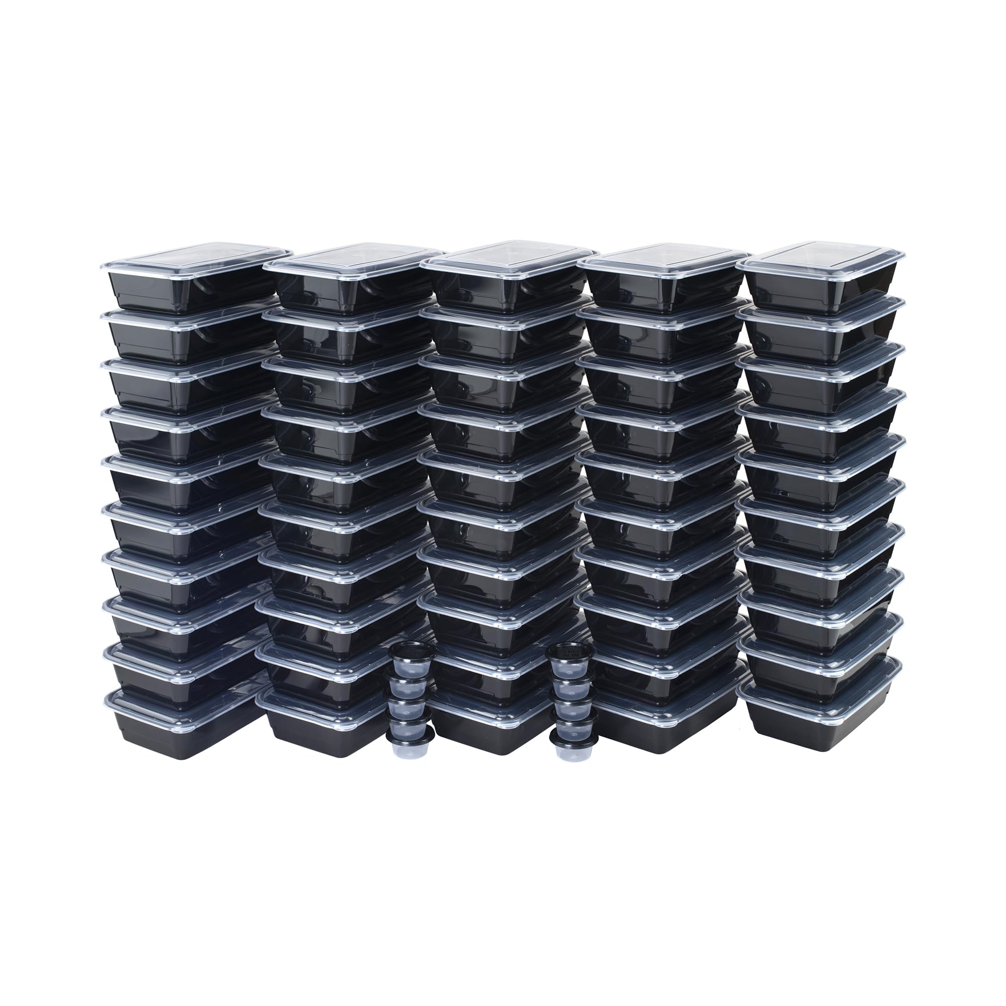 GoodCook Everyday Meal Prep 1-Compartment Set with 50 Containers + 10 condiment cups with lids, made without BPA, Black