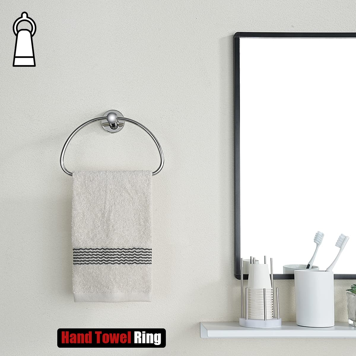 JQK Chrome Towel Ring  Stainless Steel Half Ring Towel Holder for Bathroom  7 Inch Polished Chrome Wall Mount  TR160-CH
