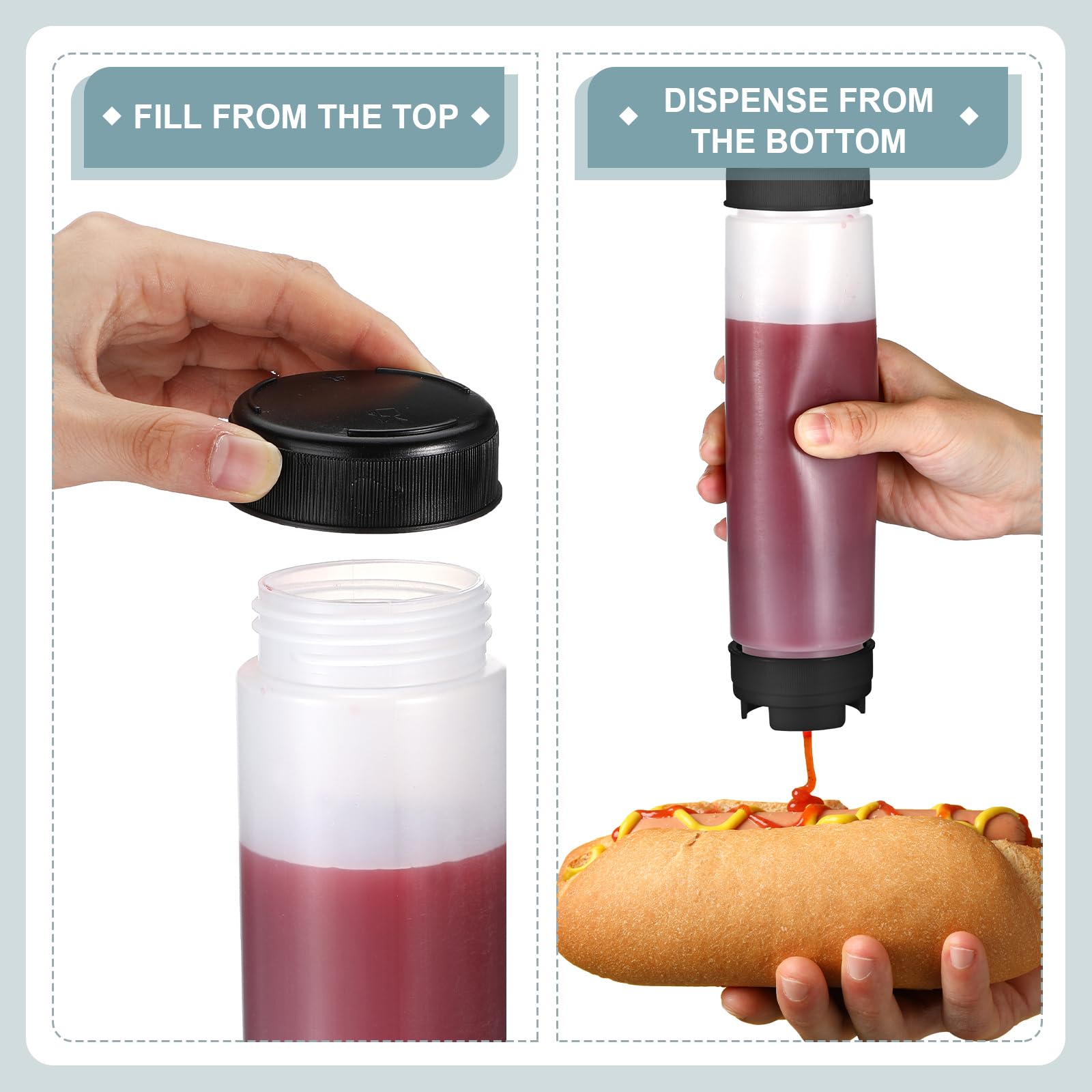 Sabary 6 Pcs 16 Oz Condiment Squeeze Bottles Inverted Plastic Squeeze Bottle For Sauces Refillable Tip Large Valve Dispenser Ket