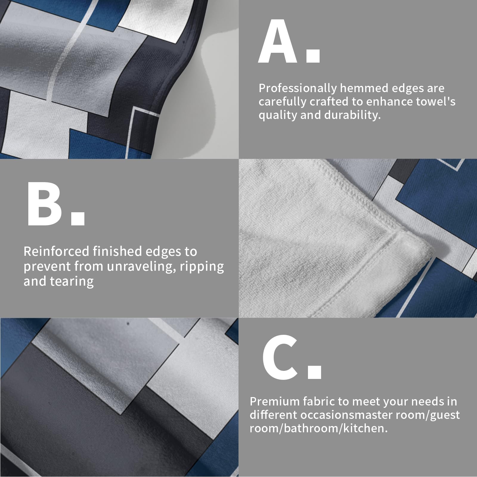 Navy Blue Geometric Hand Towels For Bathroom Set Of 2 Navy Blue Black Modern Decorative Hand Towels For Bathroom Microfiber Abst