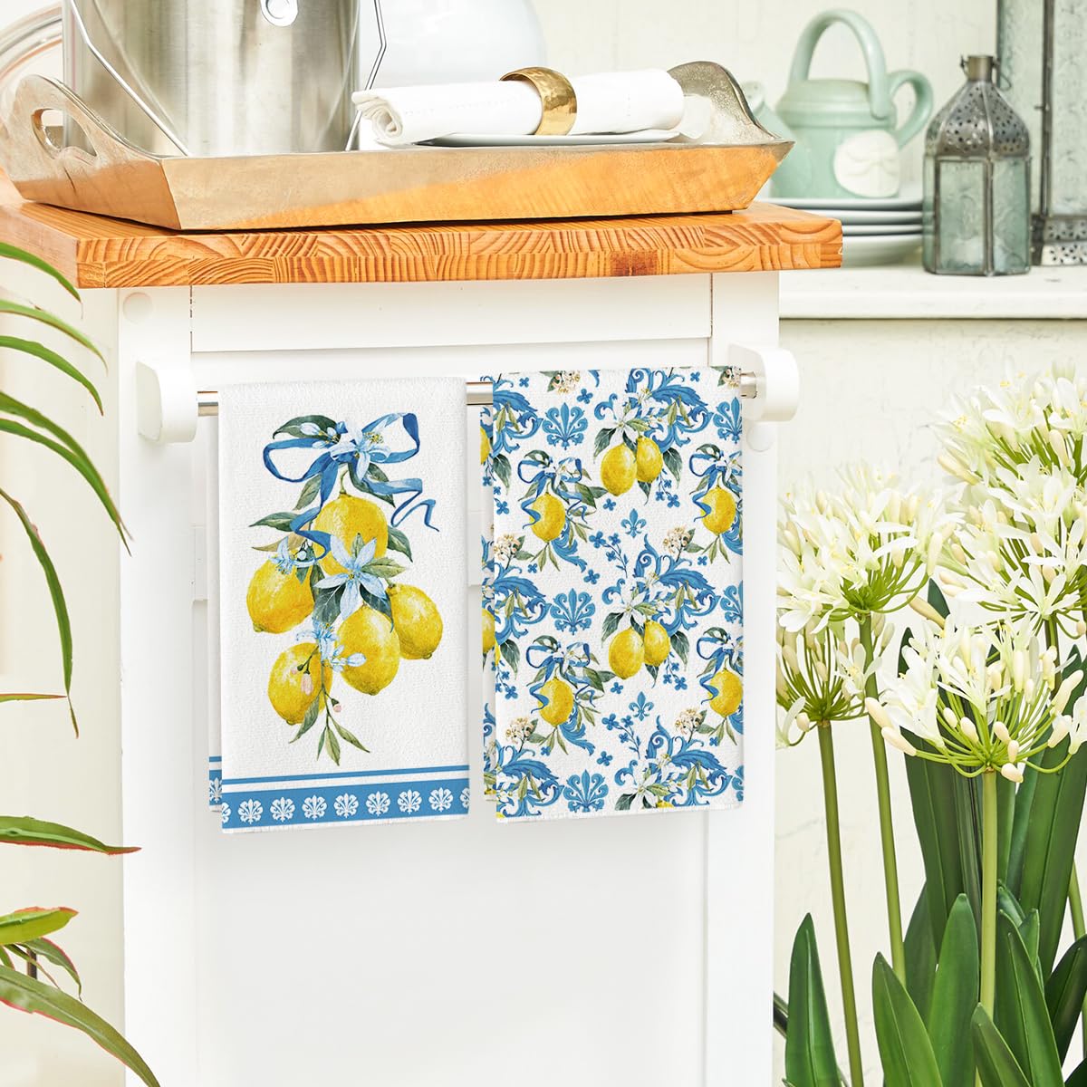 Artoid Mode Lemon Flowers Floral Summer Kitchen Towels Dish Towels, 18X26 Inch Seasonal Decoration Hand Towels Set Of 2