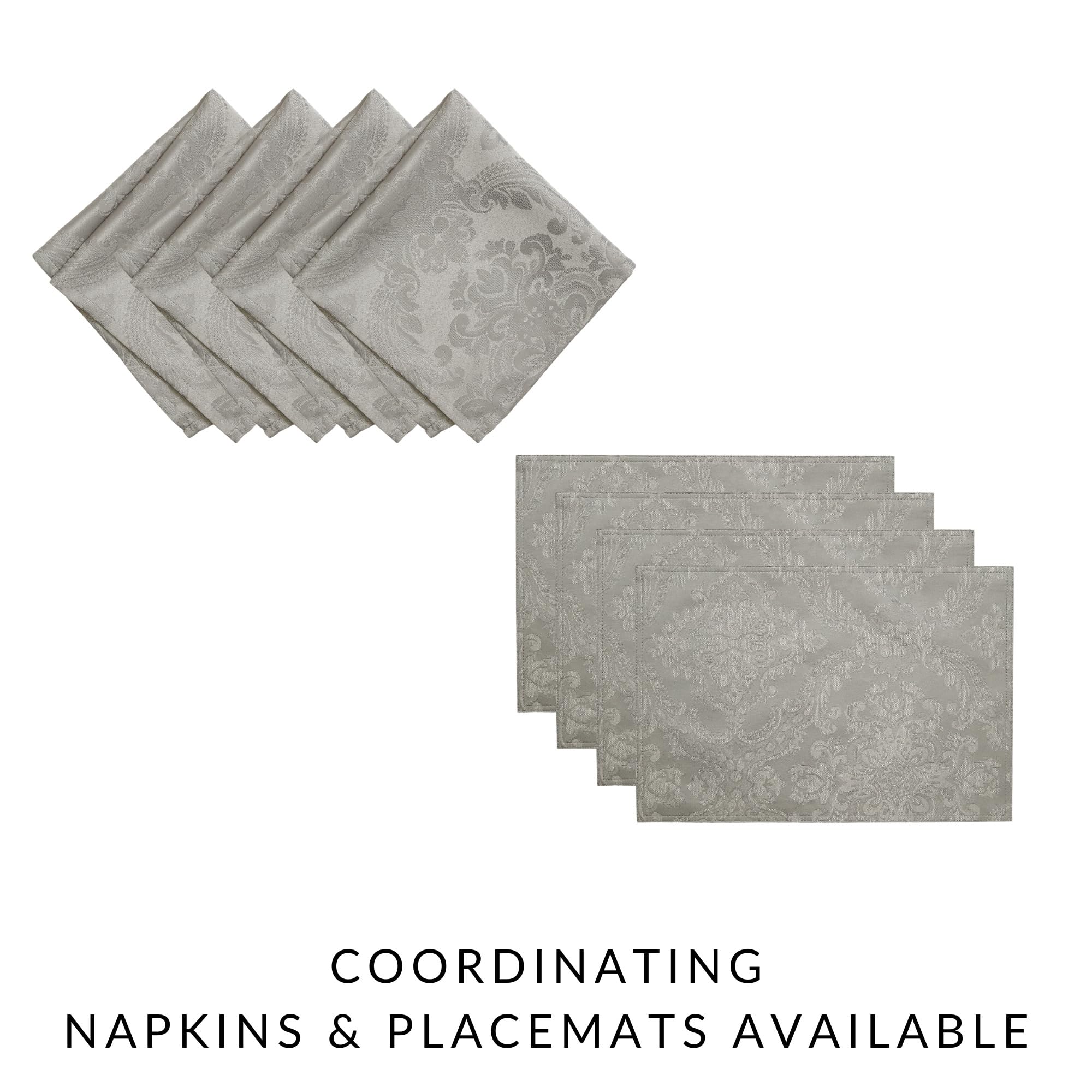 Elrene Home Fashions Caiden Elegance Damask Waterproof, Stain & Wrinkle Resistant Fabric Napkins (Set Of 4), 17'' X 17'', Silver