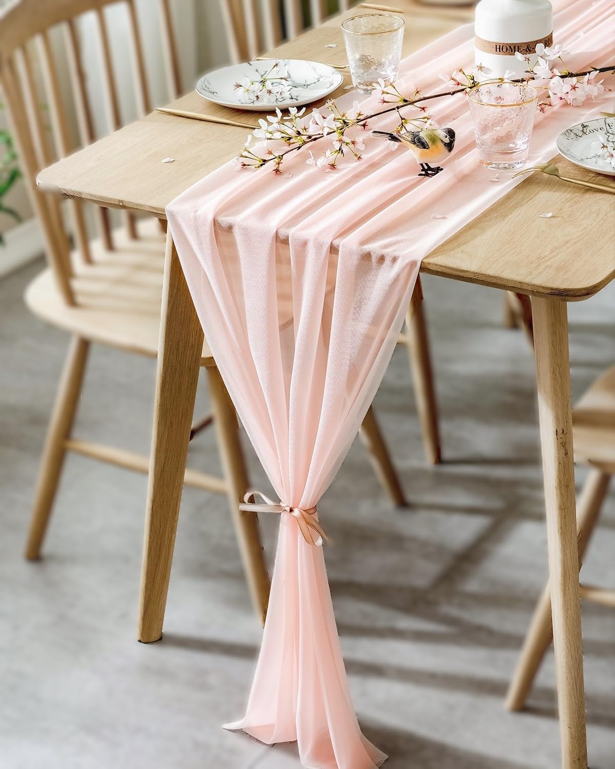 Boxan Gorgeous Blush Peach Sheer Table Runner 30X120 Inch For Light Peach Romantic Wedding Decor, Bridal & Baby Shower, Birthday