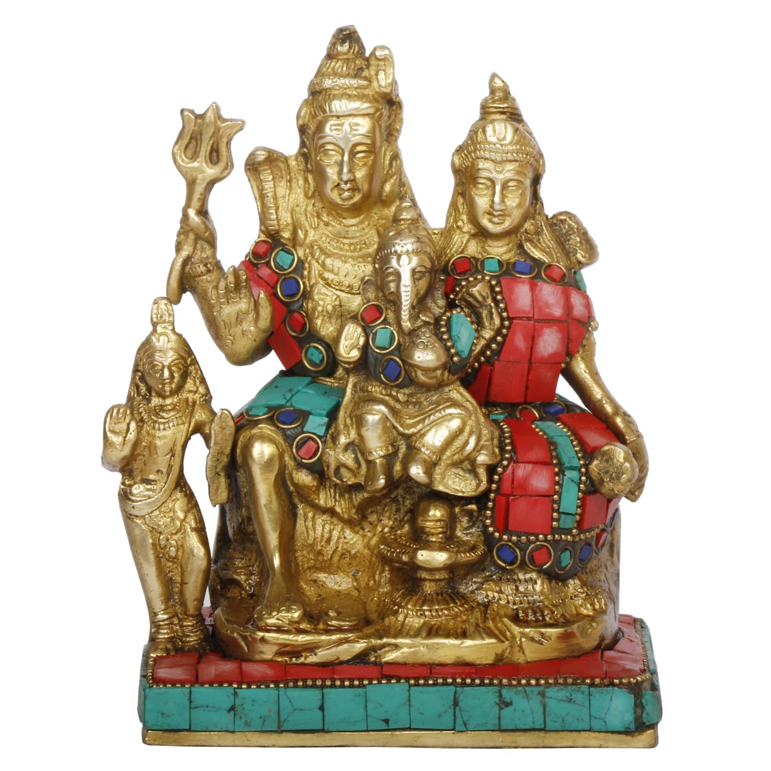 Artvarko Brass Shiv Family Shiva Parvati Ganesh And Kartikeya Shiv Parivar Statue Idol For Home Dcor Puja Gift Multicolor 6 Inch