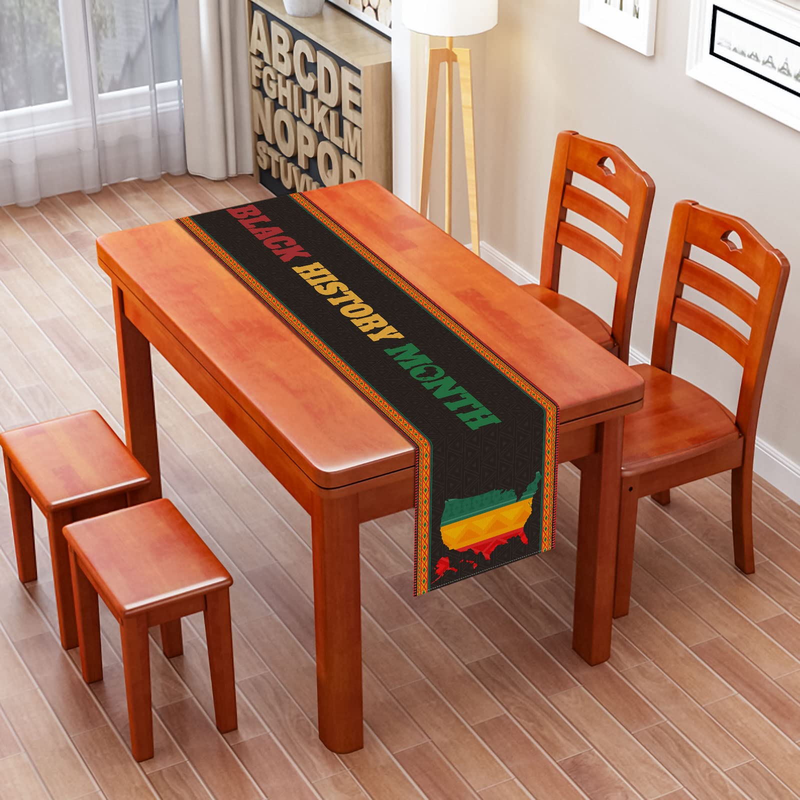 Nepnuser Linen Black History Month Table Runner February African American Party Dining Room Kitchen Table Indoor Outdoor Decorat