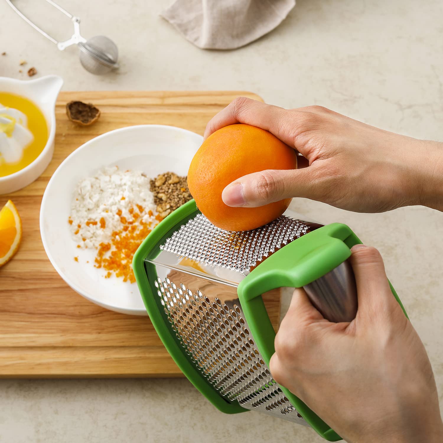 Spring Chef XL Green Stainless Steel Box Grater - 4 Sided, Dishwasher Safe, Ideal for Cheese, Vegetables, and More