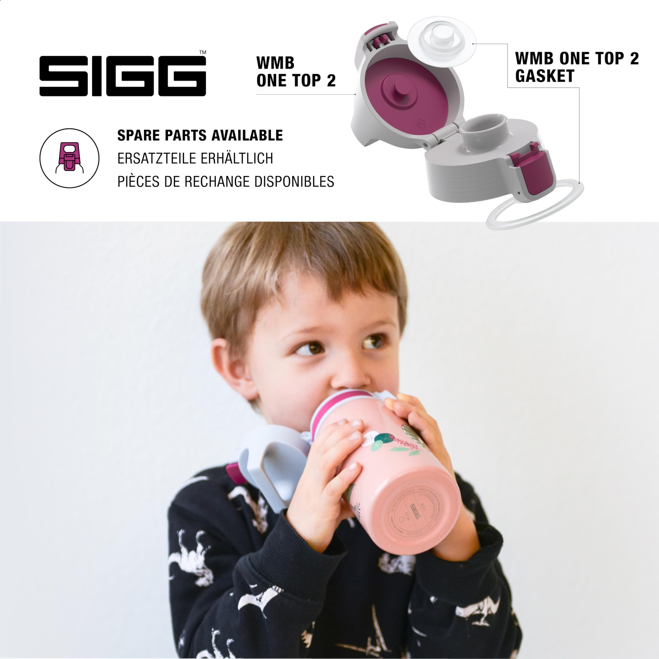 SIGG - Kids Water Bottle - Shield ONE Flora - Leakproof - Lightweight - BPA Free - Stainless Steel - Pink With Chameleon - 17 Oz