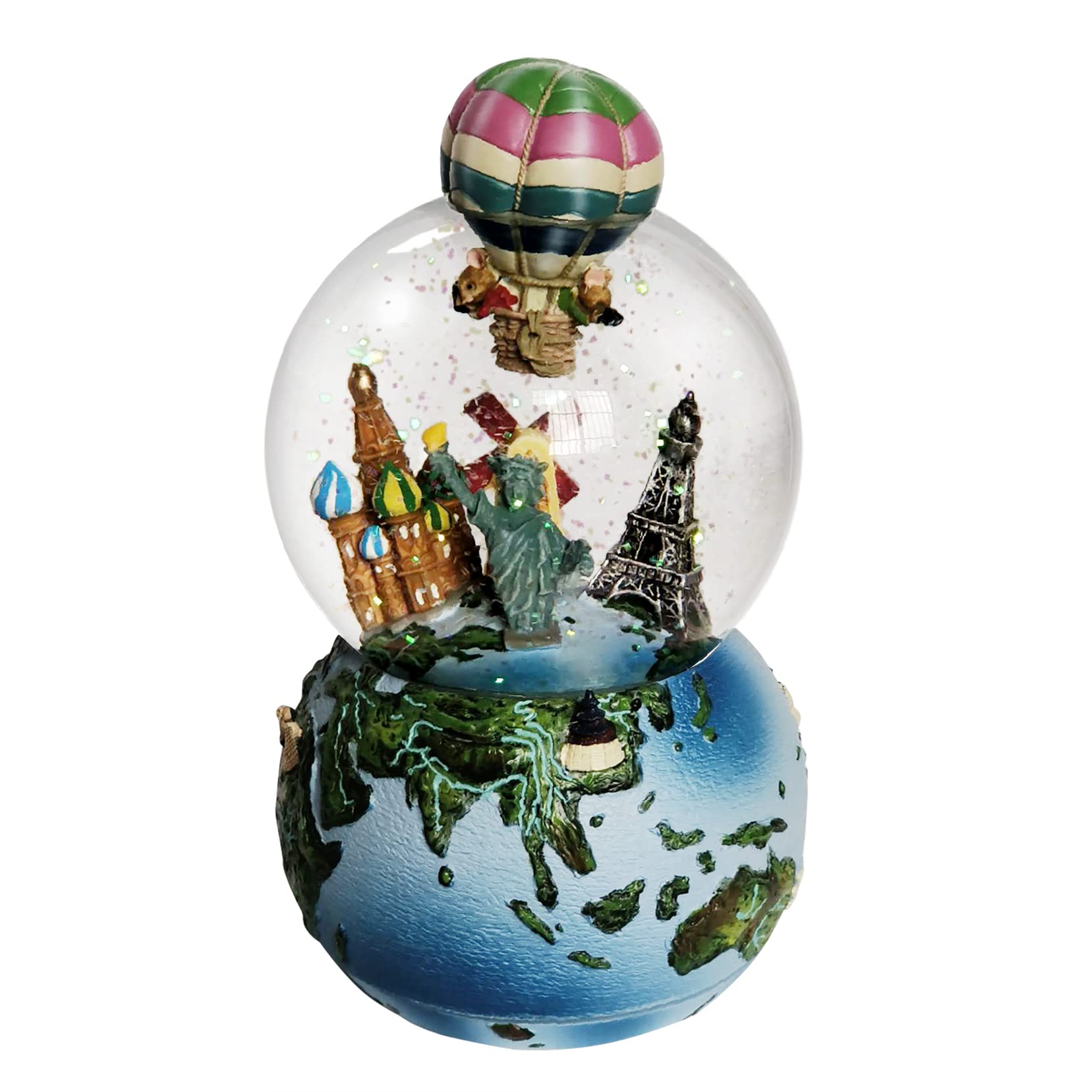 Snow Globe Valentines Day with Music for Kids Boys Girls Women Adults Unique Gift 3D Hot Air Balloon Snowglobes Around The Worl