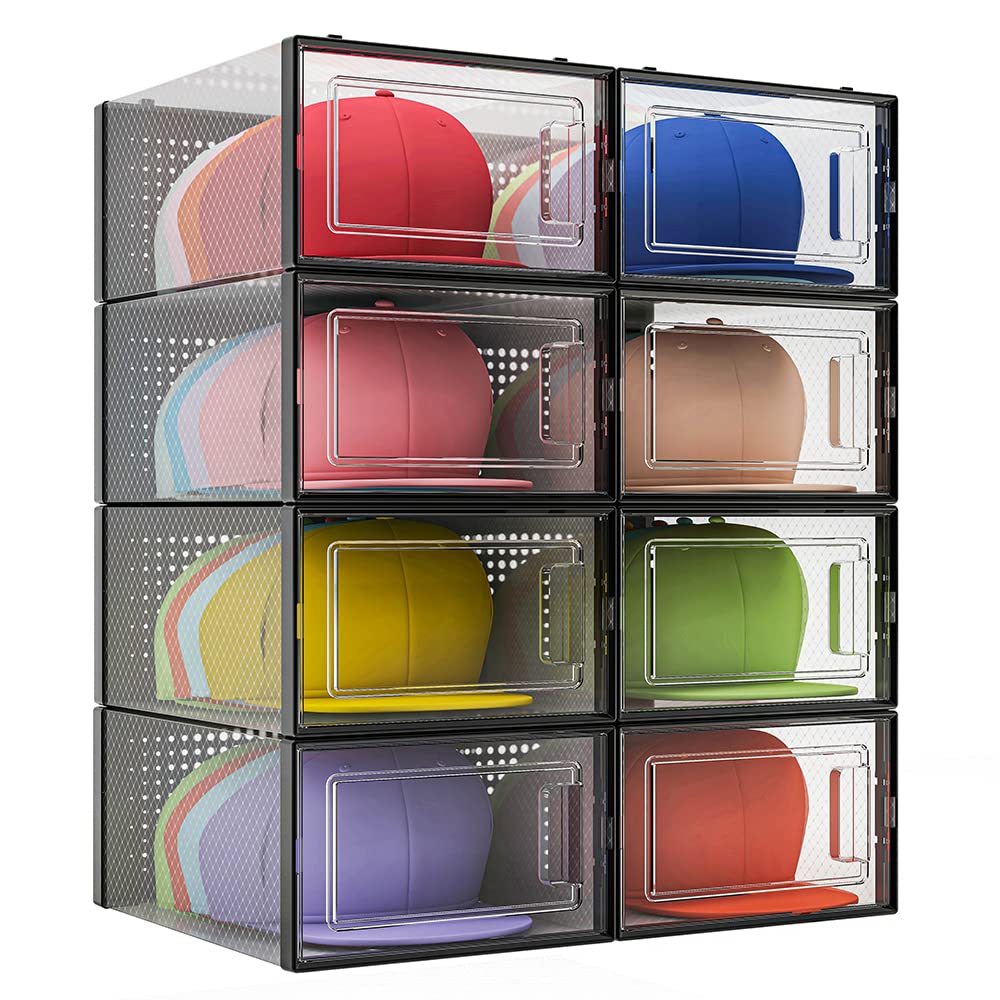 Qualiapex Hat Organizer For Baseball Caps, Hat Storage Box Showcase, Baseball Caps Collection Display Boxes Stackable, Dust-Proo