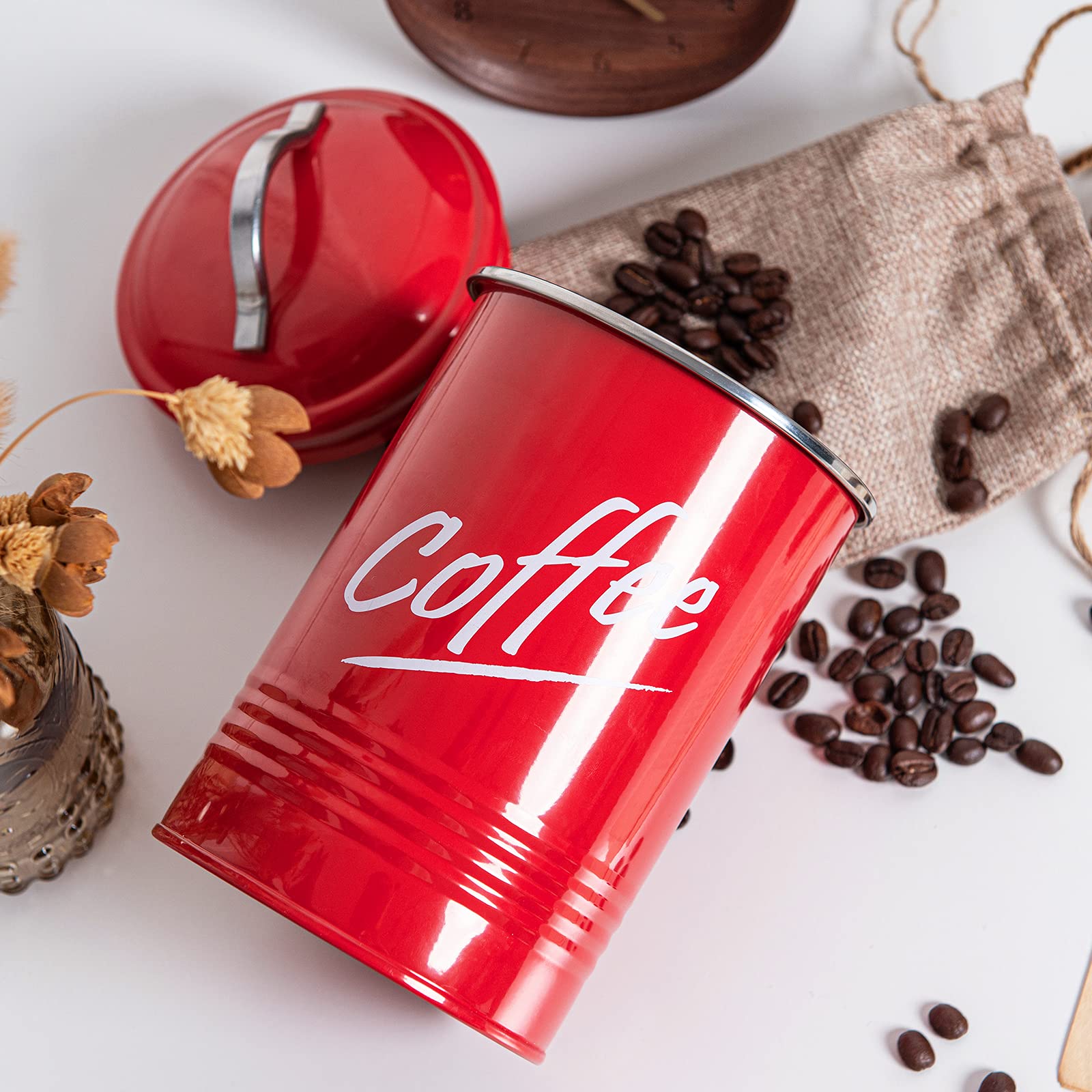Hillbond Canisters Sets Red Food Storage Canisters Containers: Carbon Steel with Powder Coated Decorative Storage Jars Set of 4 (Red)