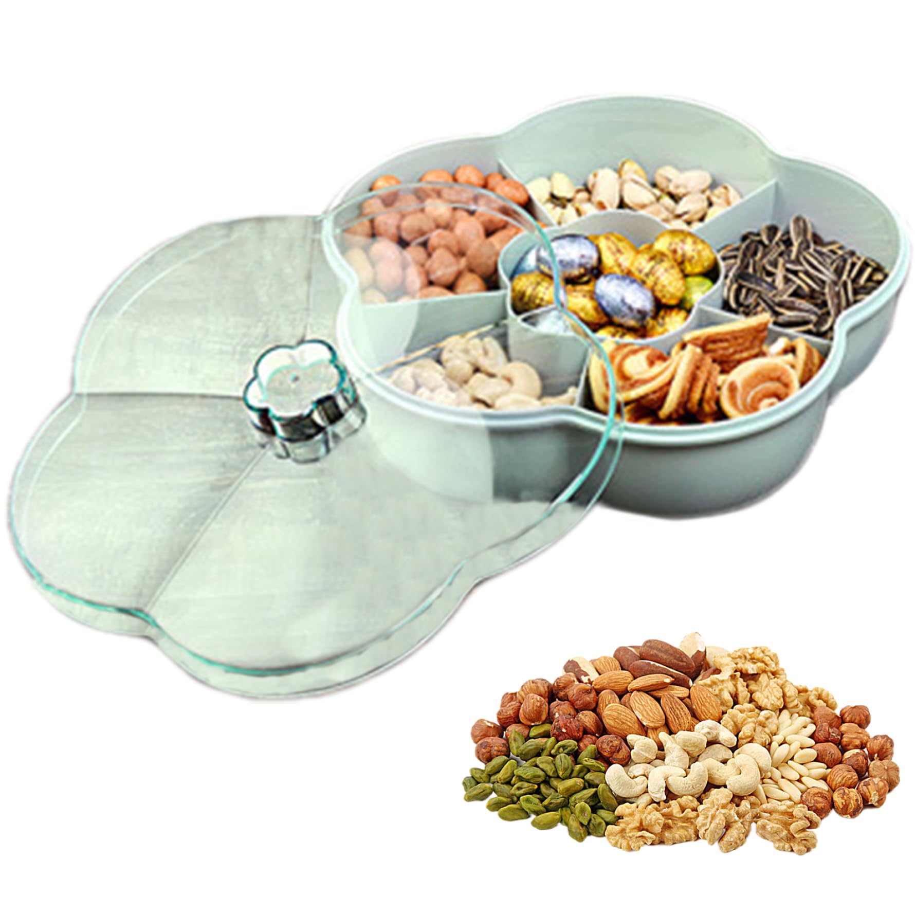 Snack Storage Box, Divided Serving Tray, Flower Shape Snack Serving Tray Snacks Storage Box with Lid for Nut Candy Dried Fruit F