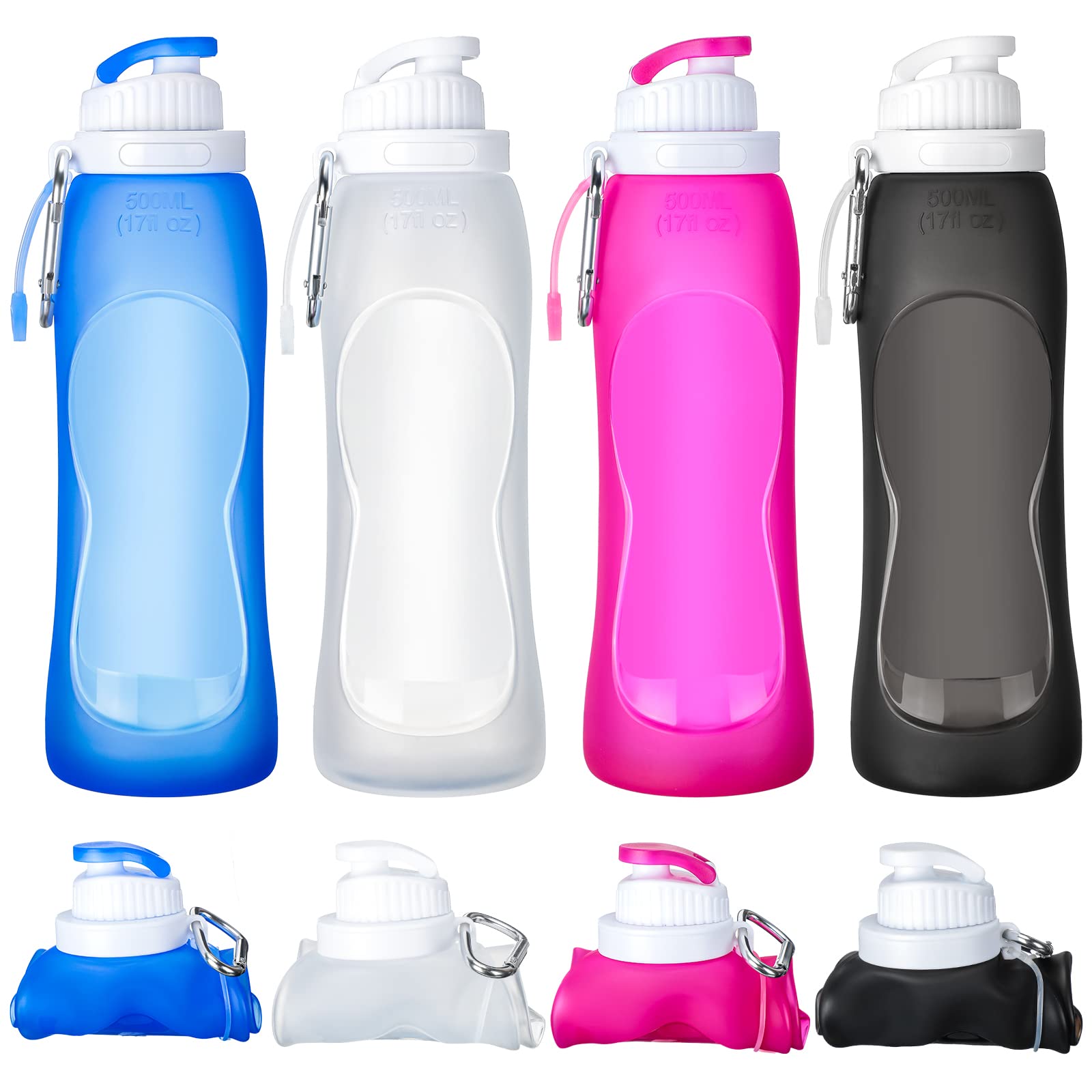 Zopeal 4 Pcs 17oz Collapsible Water Bottles Foldable for Travel