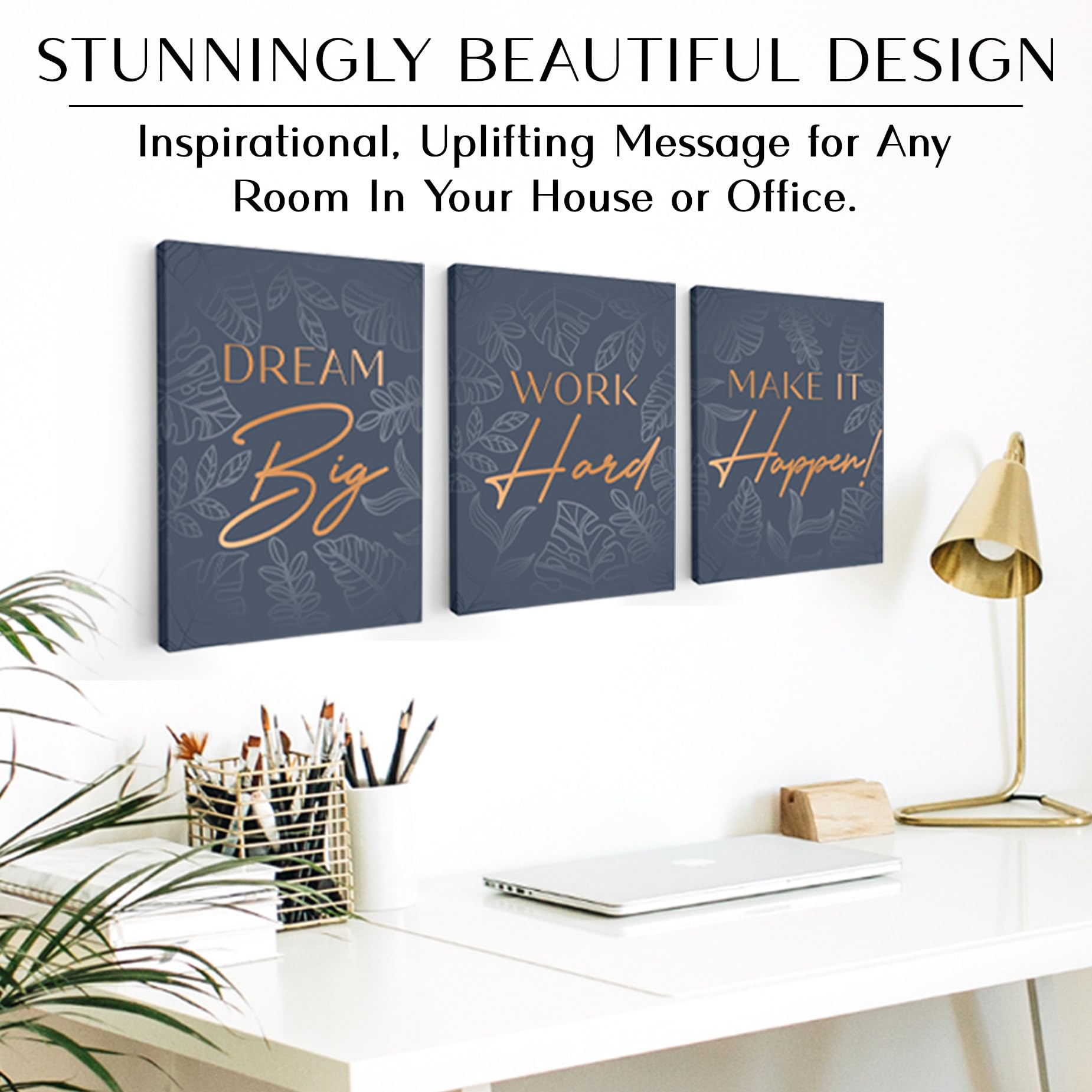 Inspirational Wall D  Cor For Office, Bedroom, Living Room - 3Pc Motivational Poster Set - Framed Canvas - 12.5 X 15 Inch Wall A