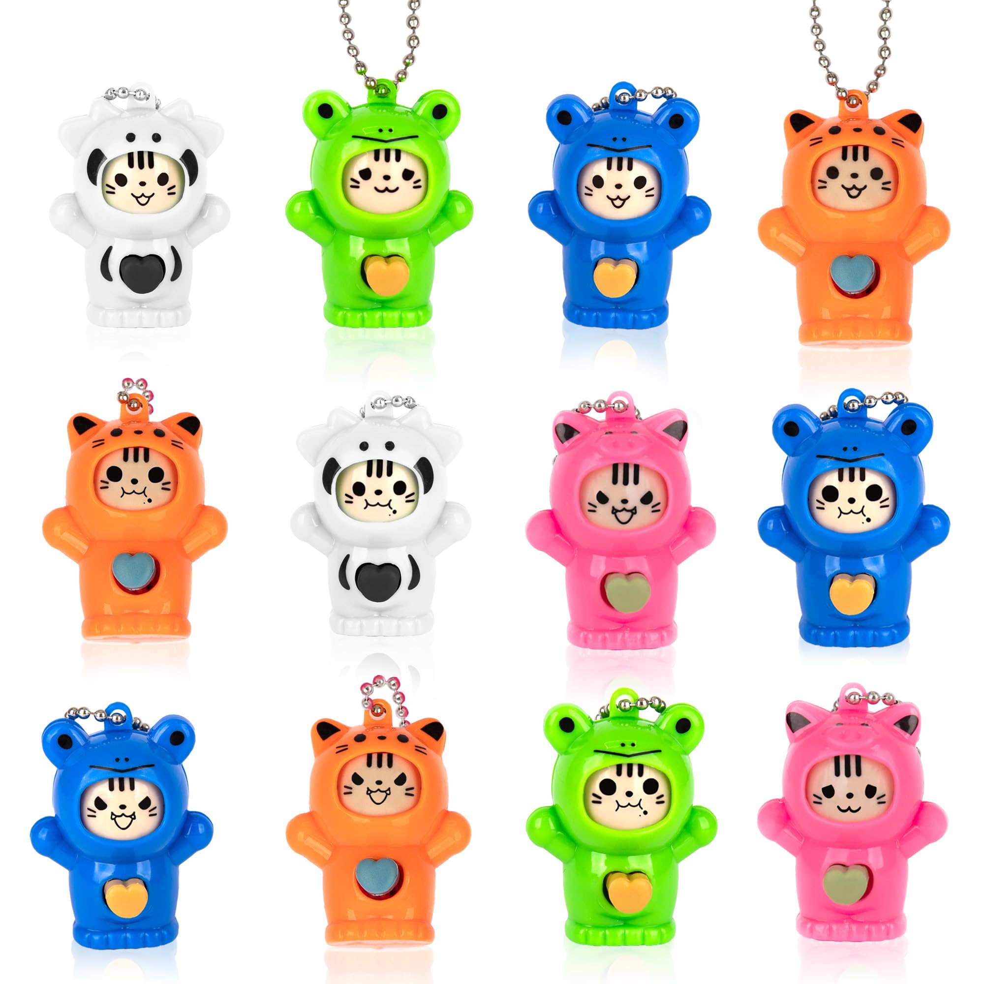 ArtCreativity Face Changing Animal Keychains for Kids - Set of 12 - Cute Keychains with 4 Different Expressions and 5 Designs - 