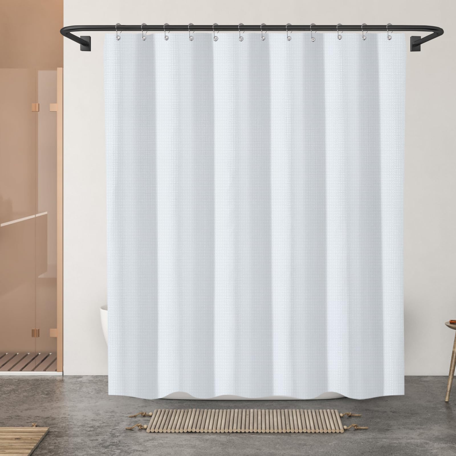 Final Friday White Shower Curtain Fabric, Waffle Shower Curtains For Bathroom, Hotel Luxury Cloth Bath Curtain Boho Bathroom Dec