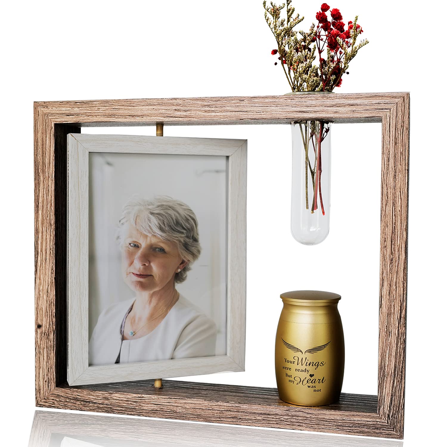 Twotigers 2.8 Small Urn for Human Ashes and Memorial Picture Frame Hold a 4 x 6 Photo, Mini Keepsake with, Golden Medium Urn Bro
