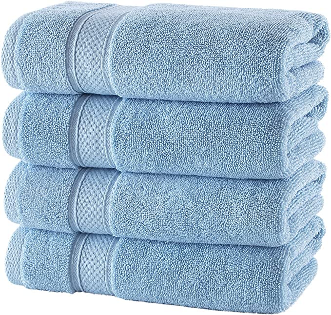 Nova Luxury Linen - Hotel Quality Turkish Towel Set For Bathroom (4 Pcs Washcloth Set, Sky Blue)