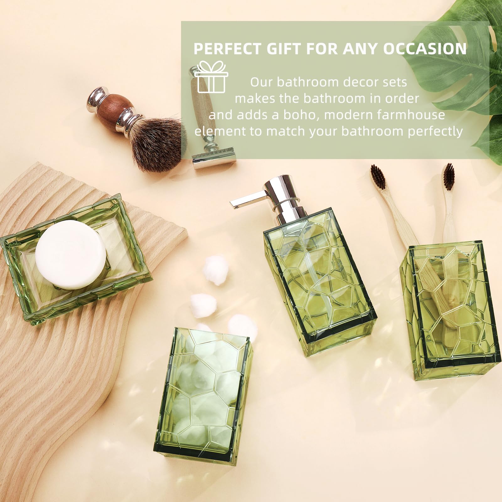 Gahefy Green Bathroom Accessories Set With Toothbrush Holder, Soap Dispenser, Tumbler, Soap Dish, Sage Green Bathroom Decor, Acr