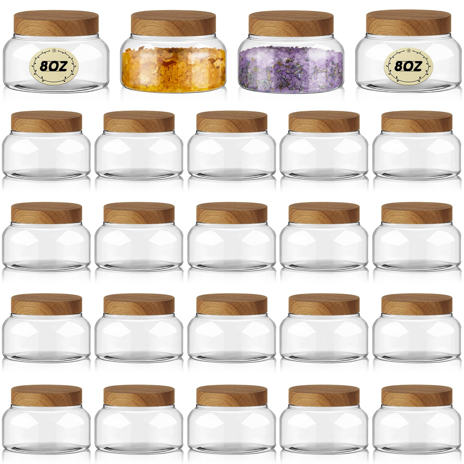 Tessco for you 24 Pack Plastic Jars with Lids Label,8 oz,Clear,Dark Beech