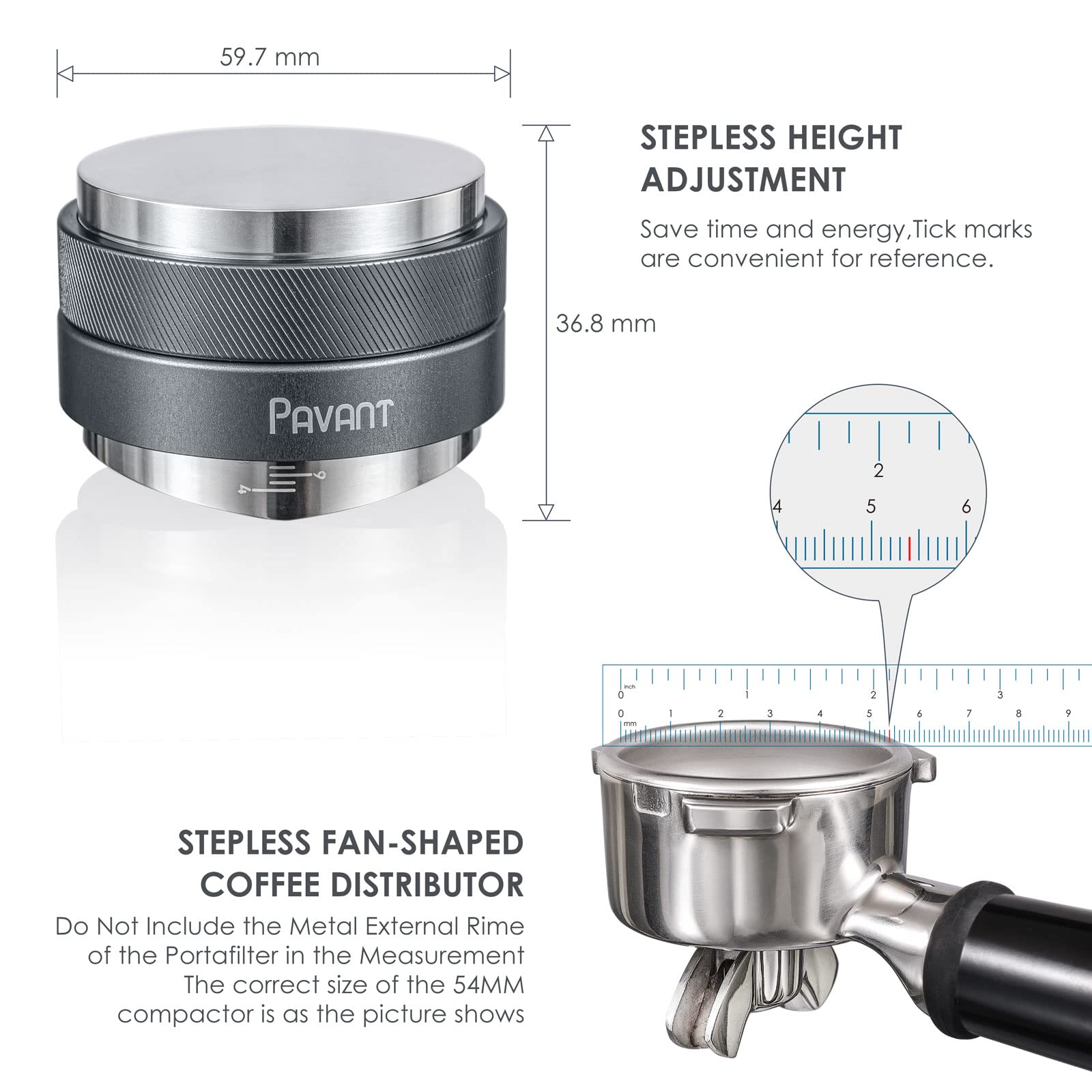 53.3Mm Espresso Wedge Distributor And Palm Tamper, Pavant Dual Head Coffee Distribution Tool With V Shape Base, Adjustable Depth