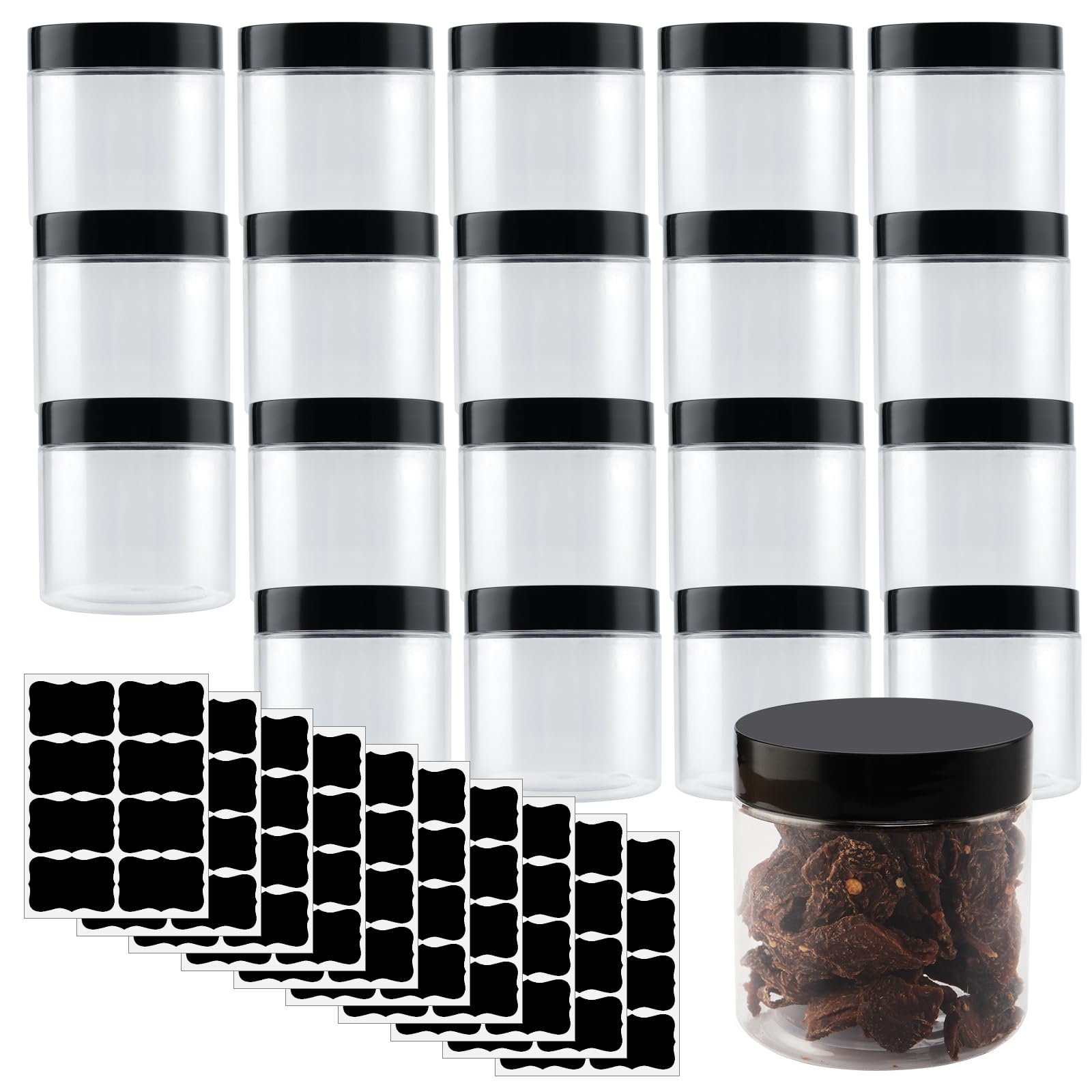 YUENPUN 35 Pack 12oz Clear PET Plastic Jars with Lids, Wide Mouth Containers for Crafts, Slime, Beads, Button Storage Organizati