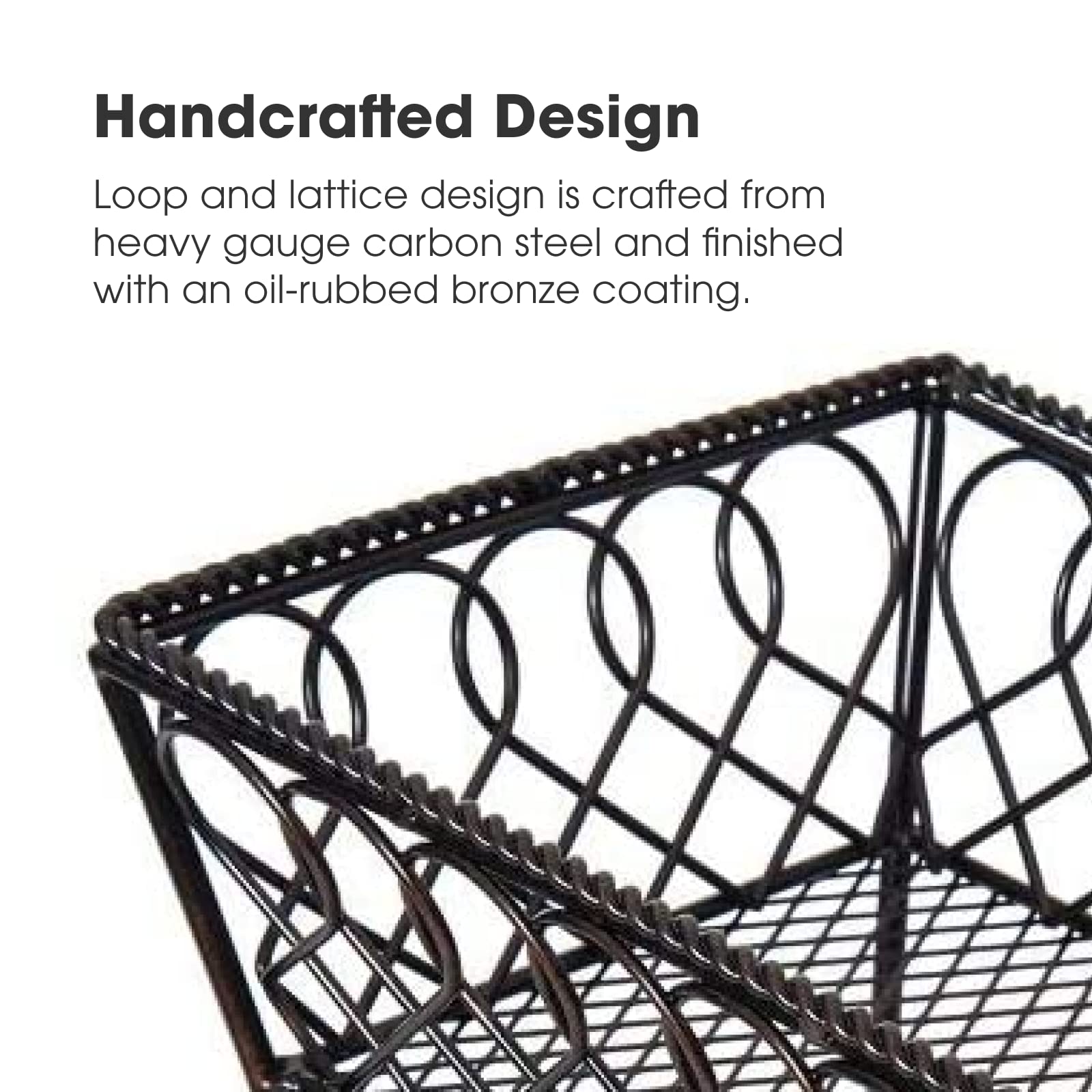 Gourmet Basics By Mikasa 5201553 Loop And Lattice 2-Tier Round Metal Countertop Basket, Antique Black, 14-Inch