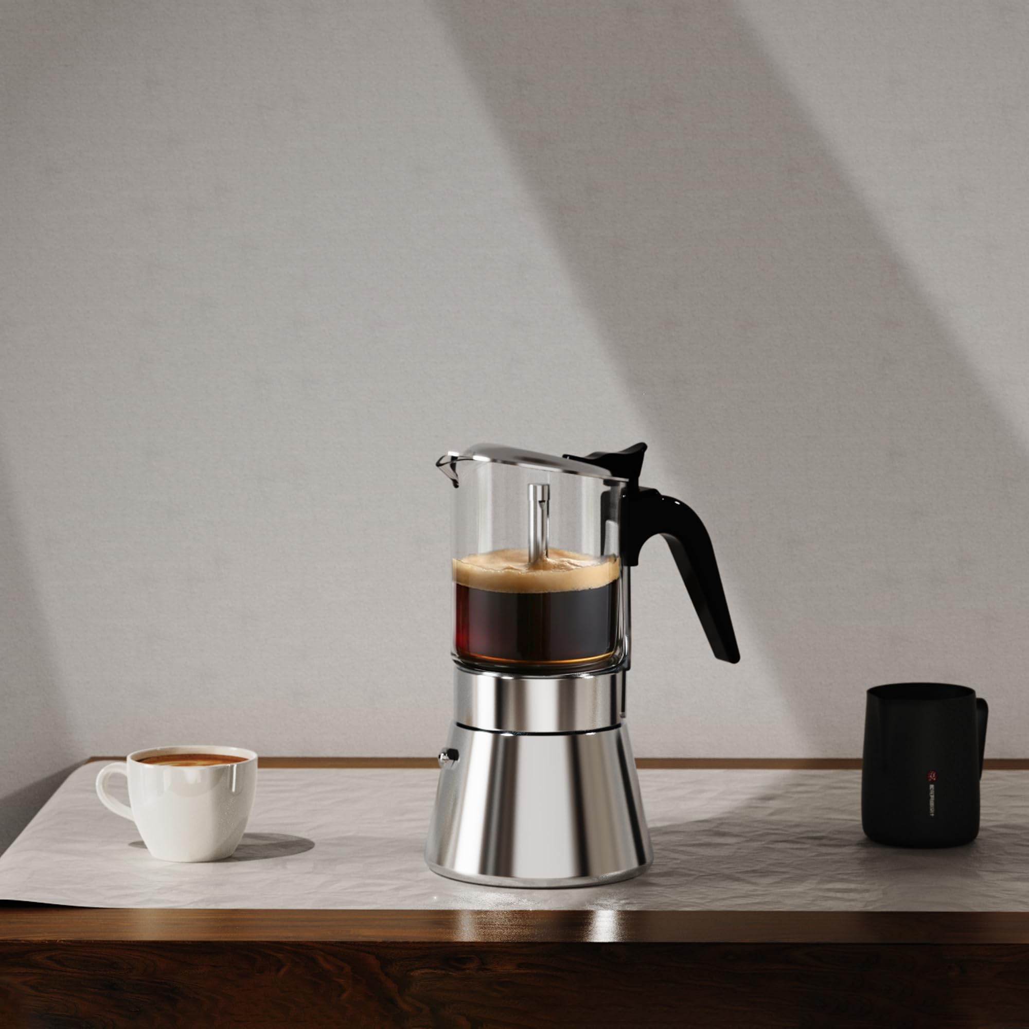 SIXAQUAE Stovetop Espresso Maker  Crystal Glass-top & Stainless Steel Espresso Moka Pot Classic Italian coffee maker(360ml)
