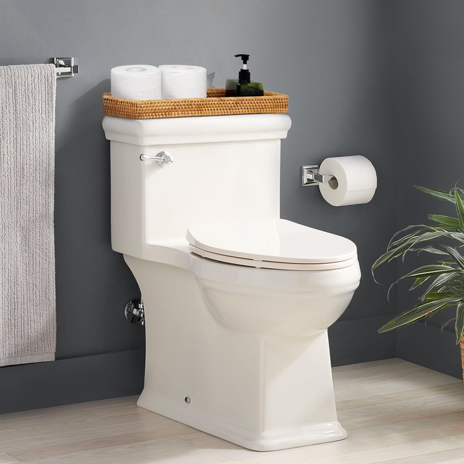 16'' Rattan Toilet Tank Basket Rectangle - Large Space For Storage, Tightly Woven & Natural Color, Used Like Long Toilet Basket