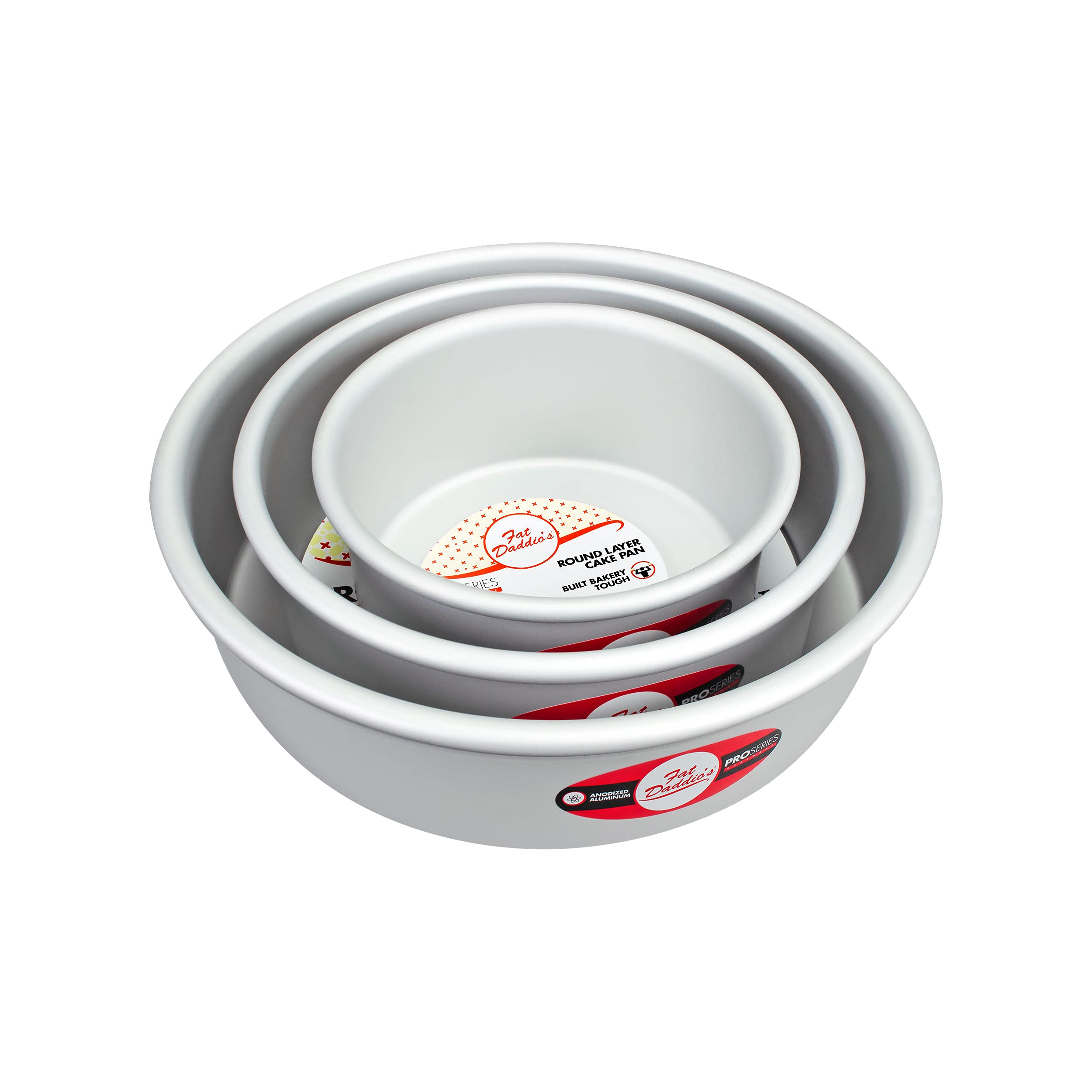 Fat Daddio'S Anodized Aluminum 3-Tiered Round Cake Pan Set 3 Inch Depth, 4'', 6'', 8''