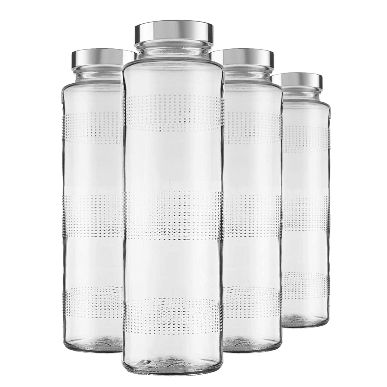 Vency 750ml Glass Water Bottle with LeakProof Airtight Stainless Steel Lid for Water, Smoothie, Juices (Set Of 4)