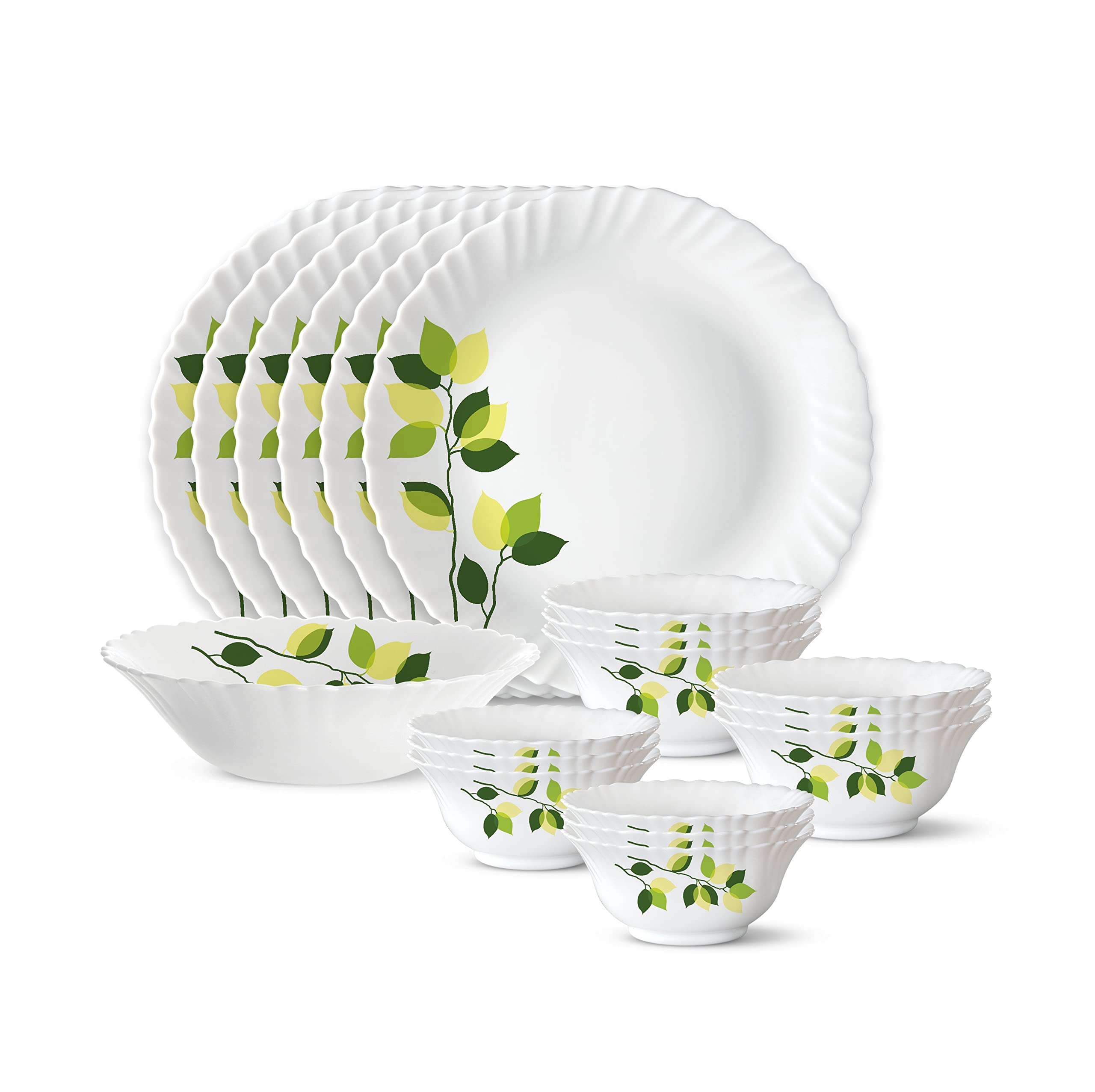 Borosil Gourmet Dinnerware Set For 6, 19 Pieces, White Dinner Plates and Bowls Sets, Chip Resistant Tempered Opal Glass, Stain R