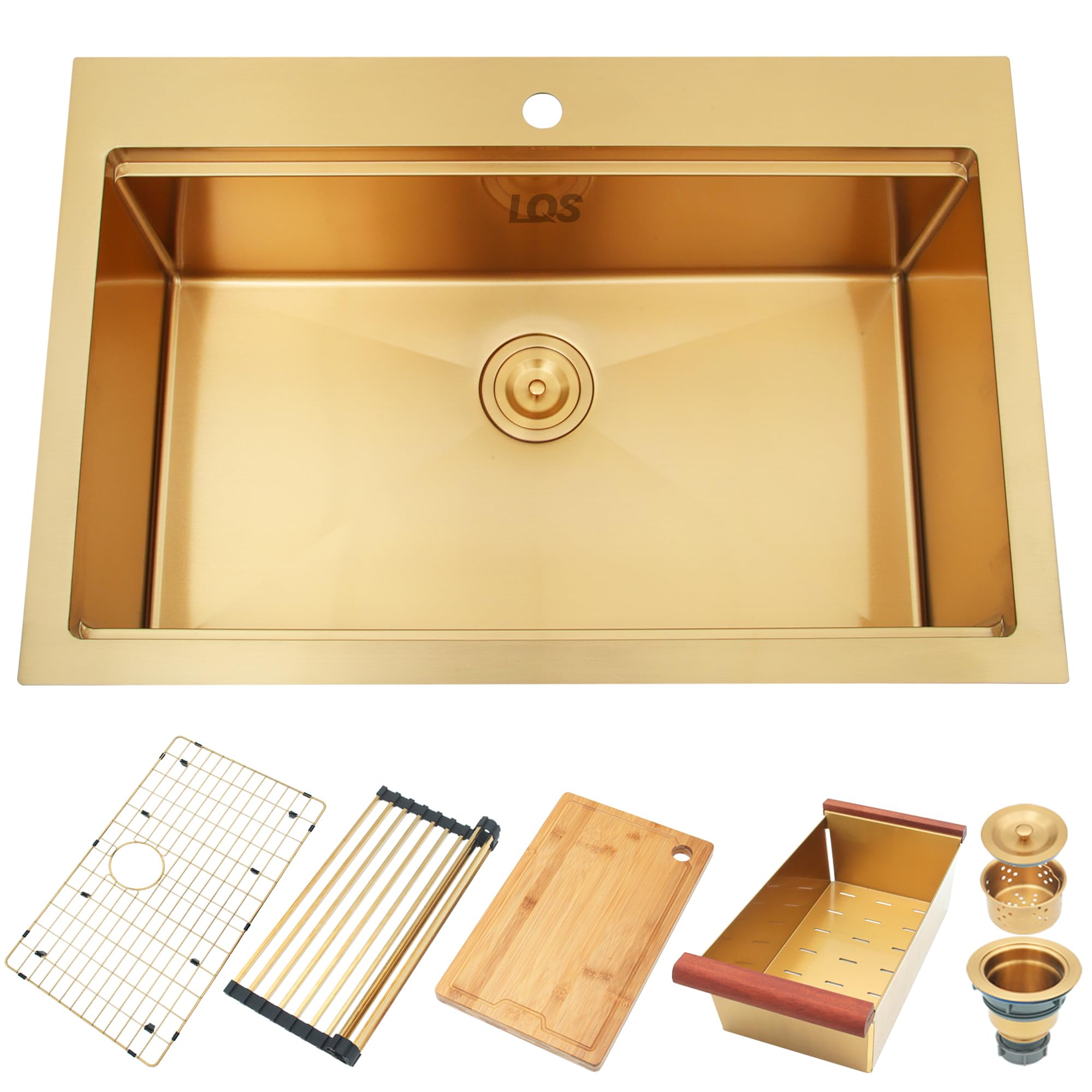 Lqs Kitchen Sinks, Drop In Kitchen Sink, 33    X 22    Workstation Kitchen Sink, Stainless Steel Kitchen Sink, Gold Kitchen Sink