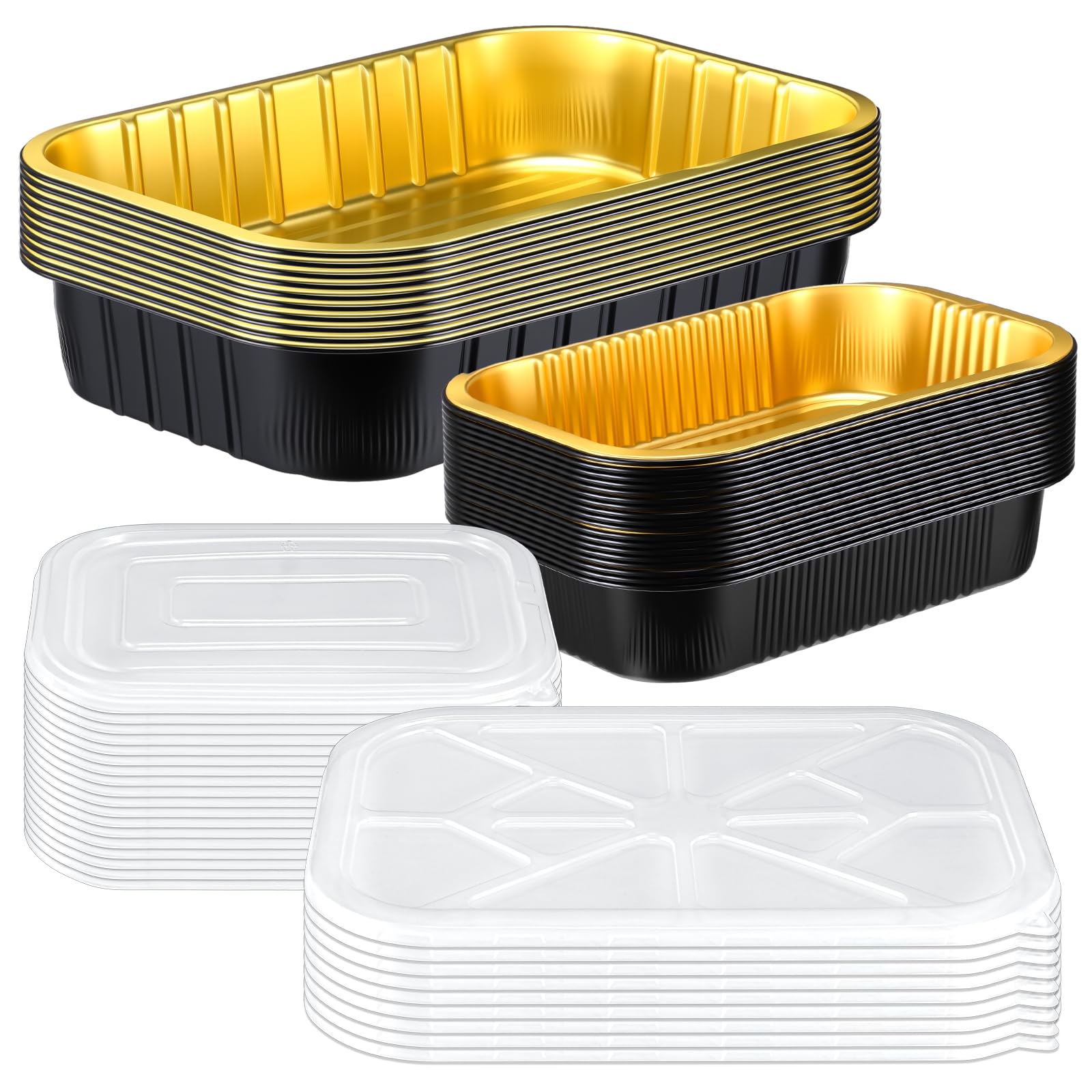 Funnymoom 30 Pack Aluminum Pans with Lids Kit Includes 10 Pack 10x13 Half Size Oven Steam Table Tin Foil Pans Collocation 20 Pac