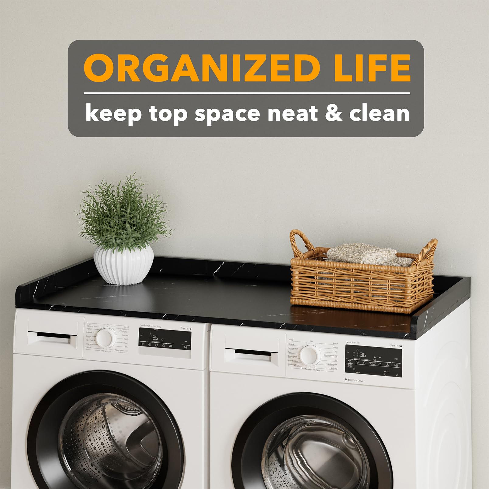 Spaceaid Washer Dryer Countertop, Laundry Wood Shelf Topper With Edge, 54'' Width X 27.5'' Depth Cover Guard Organizer For Washe