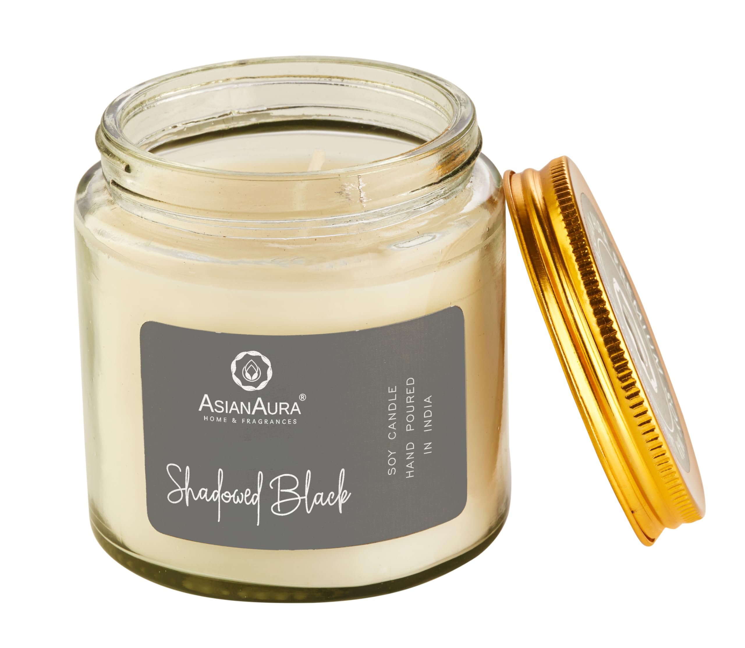 Asian Aura Scented Glass Jar Candle - 450g (Gross Wt.) - Shadowed Black |36 Hours Burn Time |Smoke-Free Aroma Candle for Home Fr
