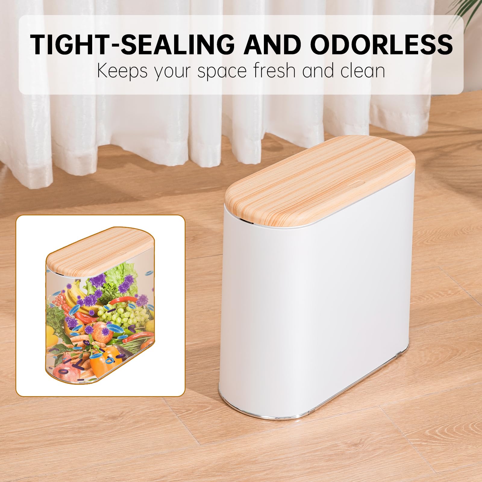 Todaygo Small Bathroom Trash Can With Lid, 10 Liter/2.6 Gallon Dog Proof Trash Can, Modern Office Trash Can With Press Top, Bath