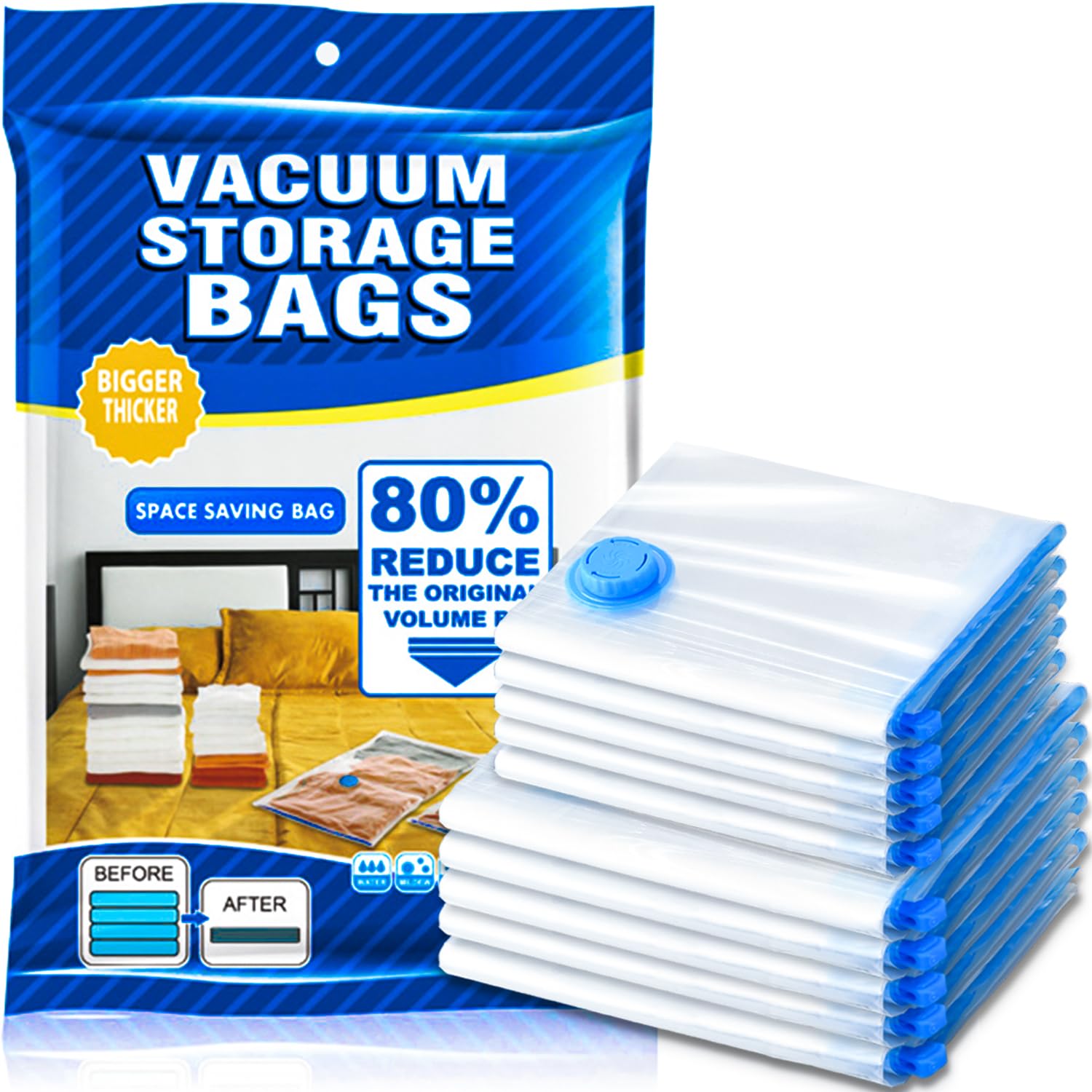 Szo 10 Pack Vacuum Storage Bags (5 Large/5 Medium),Durable & Reusable Storage Bags,Vacuum Seal Bags For Clothing Travel, Space S