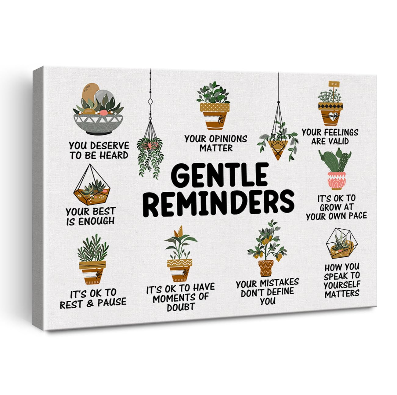 Mental Health Poster Positive Affirmations Canvas Wall Art for Therapy Office Decor Gentle Reminders Canvas Print Wall Art Paint