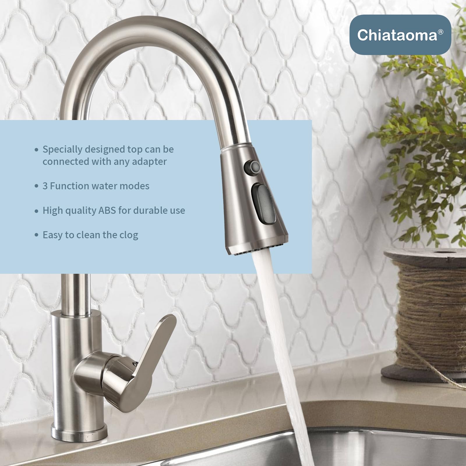 Pull Down Kitchen Faucet Head Replacement - Chiataoma 3 Function Pull Down Spray Head, Sink Faucet Head, Faucet Sprayer Nozzle W
