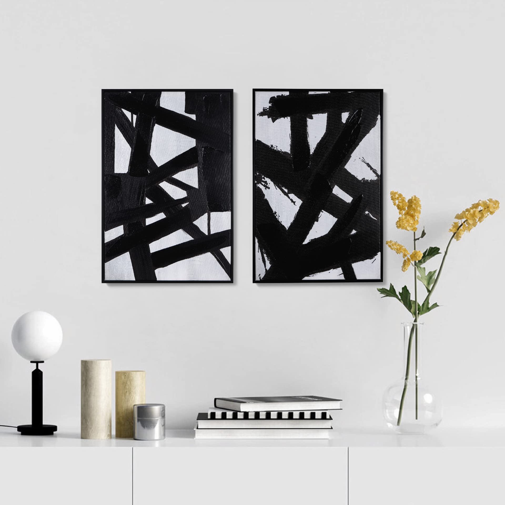 Zessonic Black And White Abstract Wall Art - Black Painting Stroke Graffiti Artwork For Living Room, Bedroom, Office Decor,16''