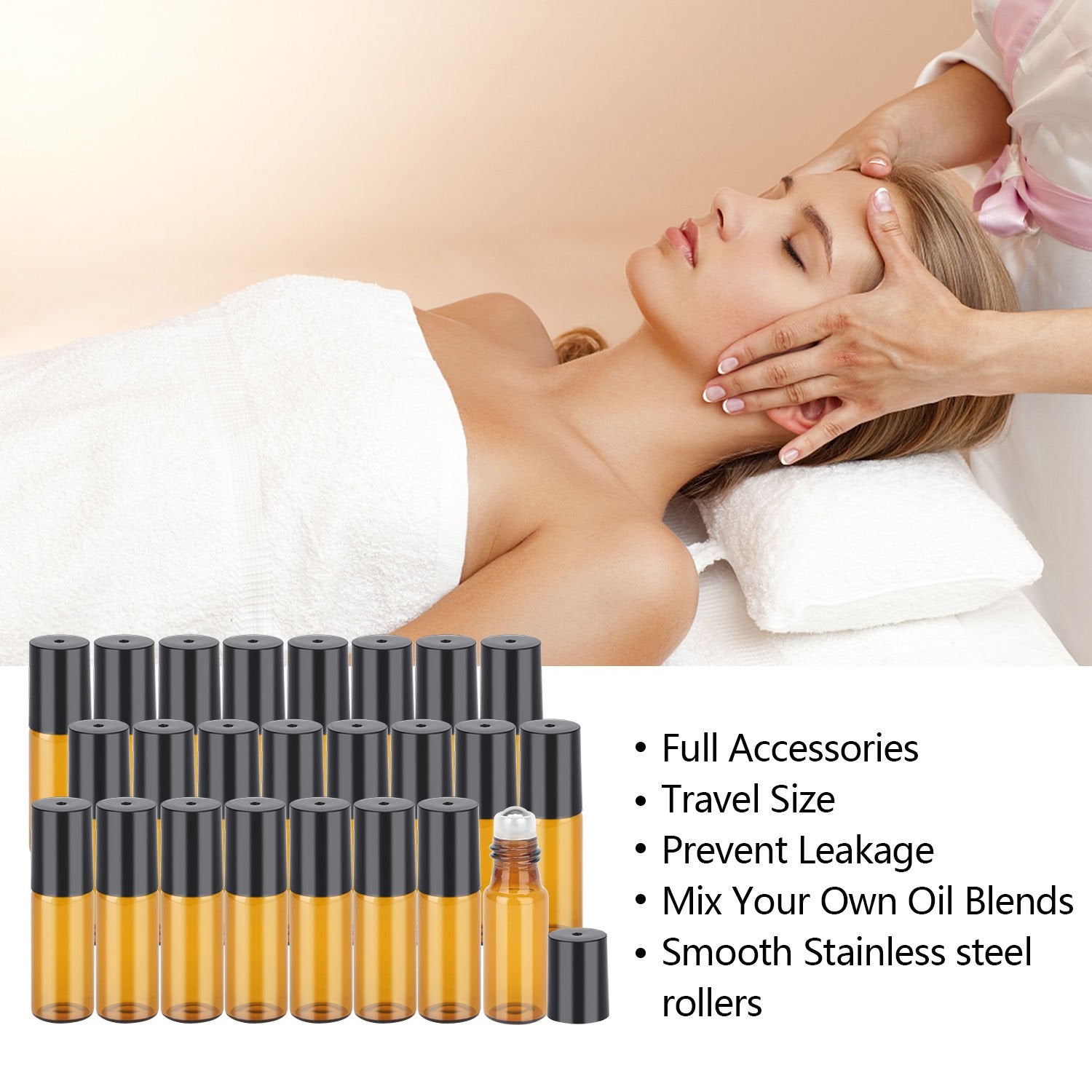 Easytle Essential Oil Roller Bottles  24 Pack Amber Glass Roller Bottles 5ml  Roller Balls for Essential Oils  Roll on Bottles (96 Pieces Labels  4 Funnels  4 Dropper  2 Opener)