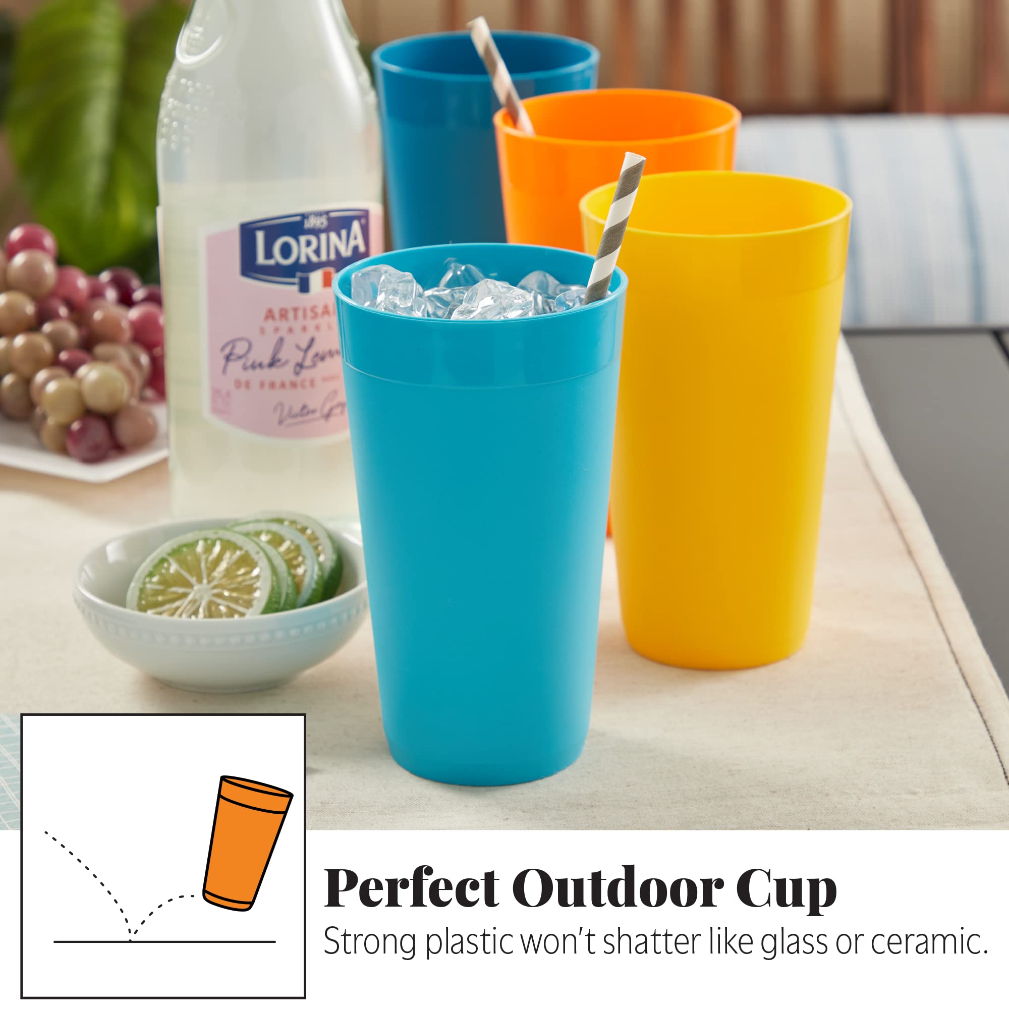 Us Acrylic Newport 10 Ounce Unbreakable Plastic Stackable Juice Tumblers In 4 Sunrise Colors | Set Of 12 Drinking Cups | Reusabl