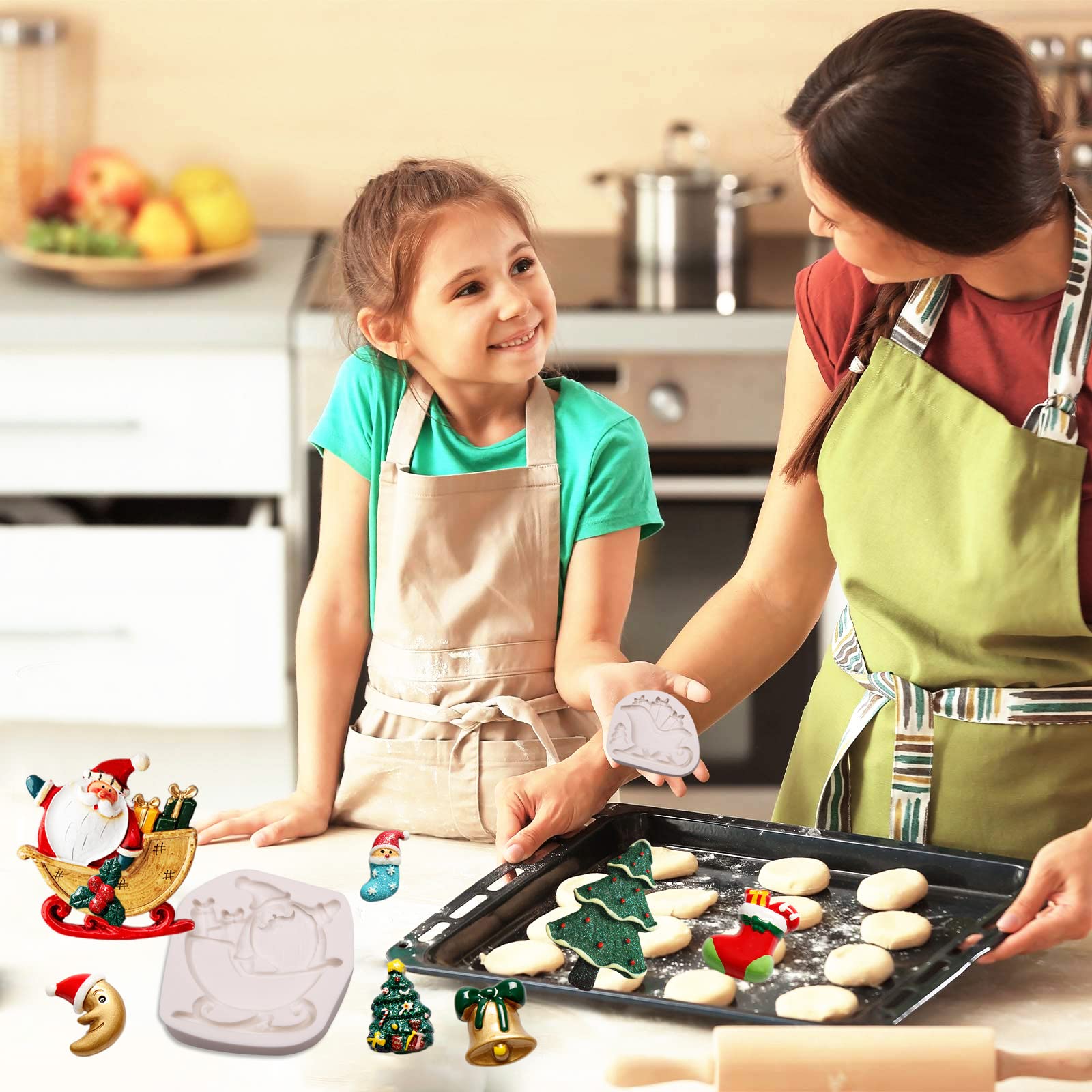 Christmas Silicone Fondant Mold, Santa Claus Chocolate Molds, Sled With Gift, Christmas Tree For Christmas Cake Decoration, Cupc