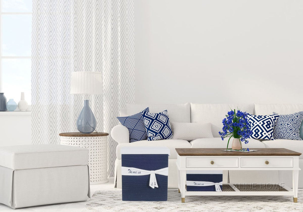 Anne Home - Set of 5 Blue Fabric Storage Baskets in Several Sizes