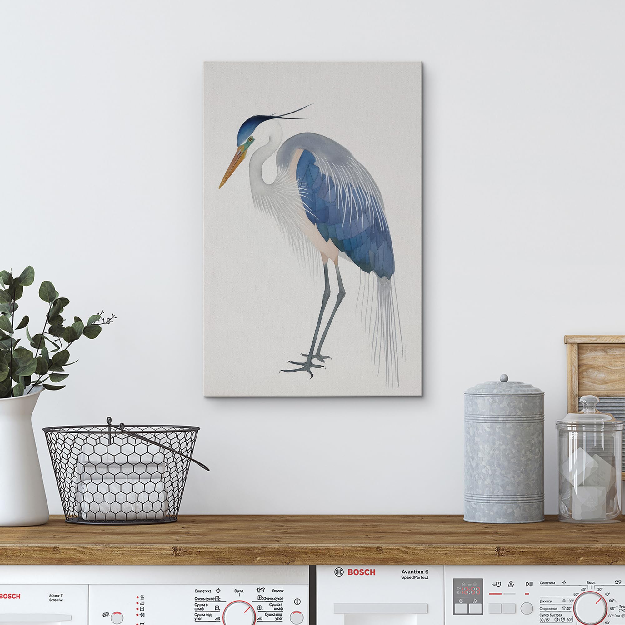 Wall26 Canvas Print Wall Art Blue Heron Bird Portrait Pastel Watercolor Animals Wilderness Illustrations Modern Art Antique Vint
