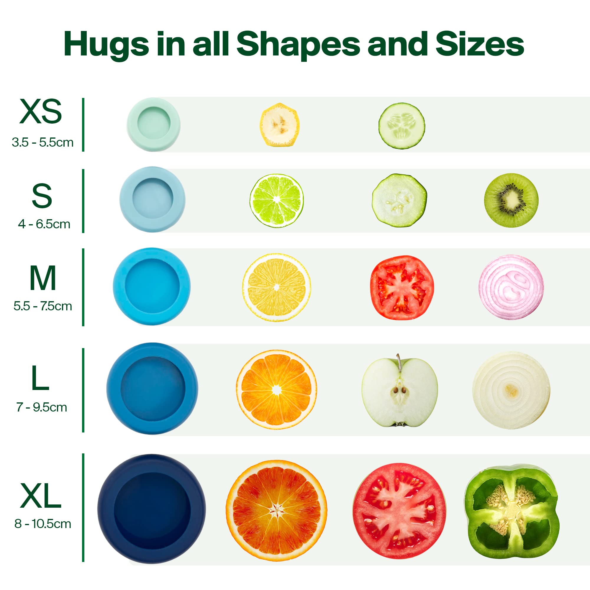 Food Huggers 5Pc Reusable Silicone Food Savers | Bpa Free & Dishwasher Safe | Fruit & Vegetable Produce Storage For Onion, Tomat