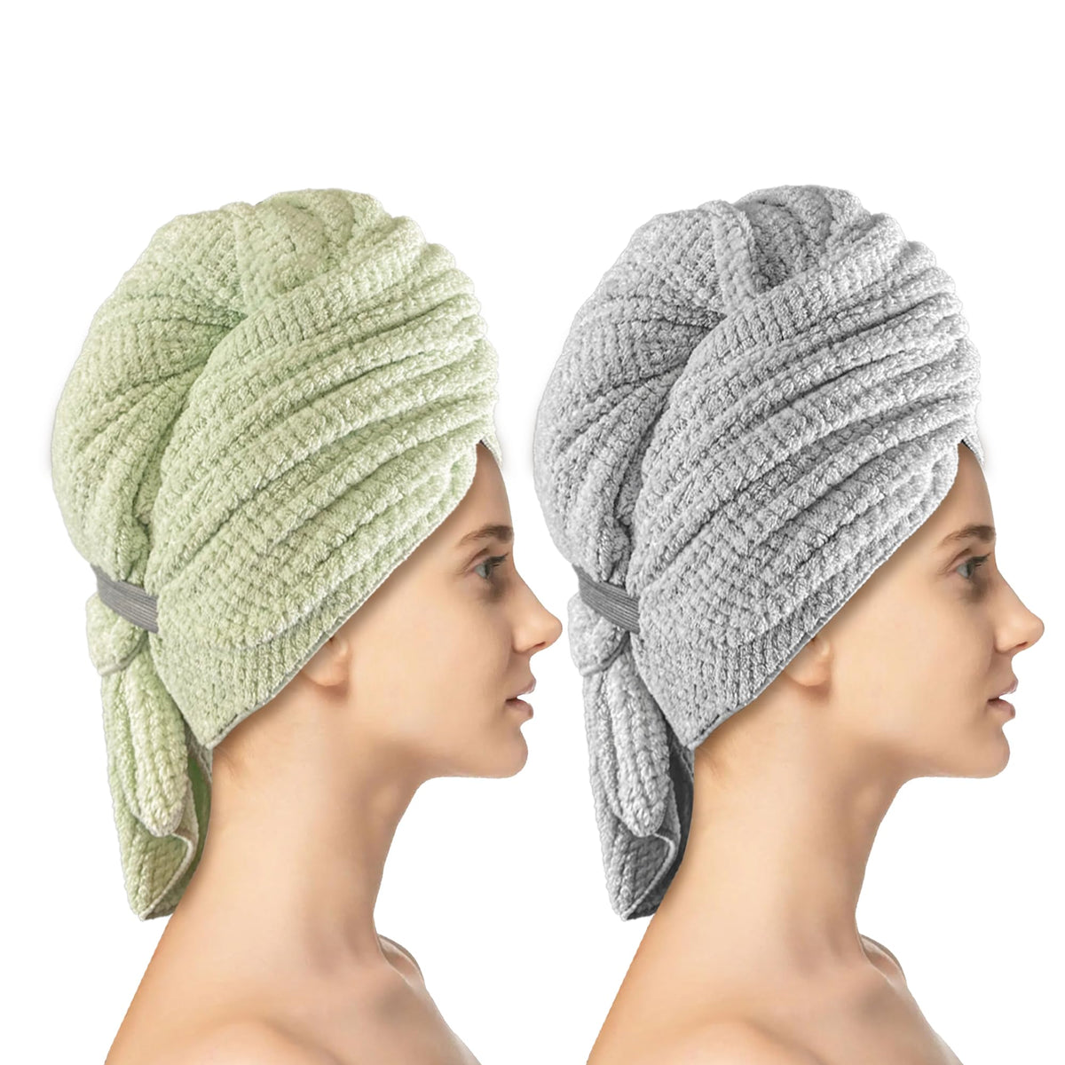 Simnice 2 Pack Extra Microfiber Hair Towel Wrap for Women,Super Soft Anti Frizz Hair Wrap Towels with Elastic Band for All Hairs